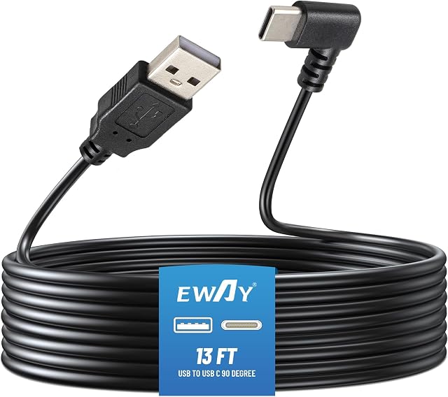 EWAY USB C Dash Cam Power Cord (13FT/4M), 90 Degree USB-A 2.0 to Type-C Cable REQUIRES 2.5A Input - USBC Replacement Power Supply for Front Rear View Mirror Dashcam Dashboard Recorder Recording Camera