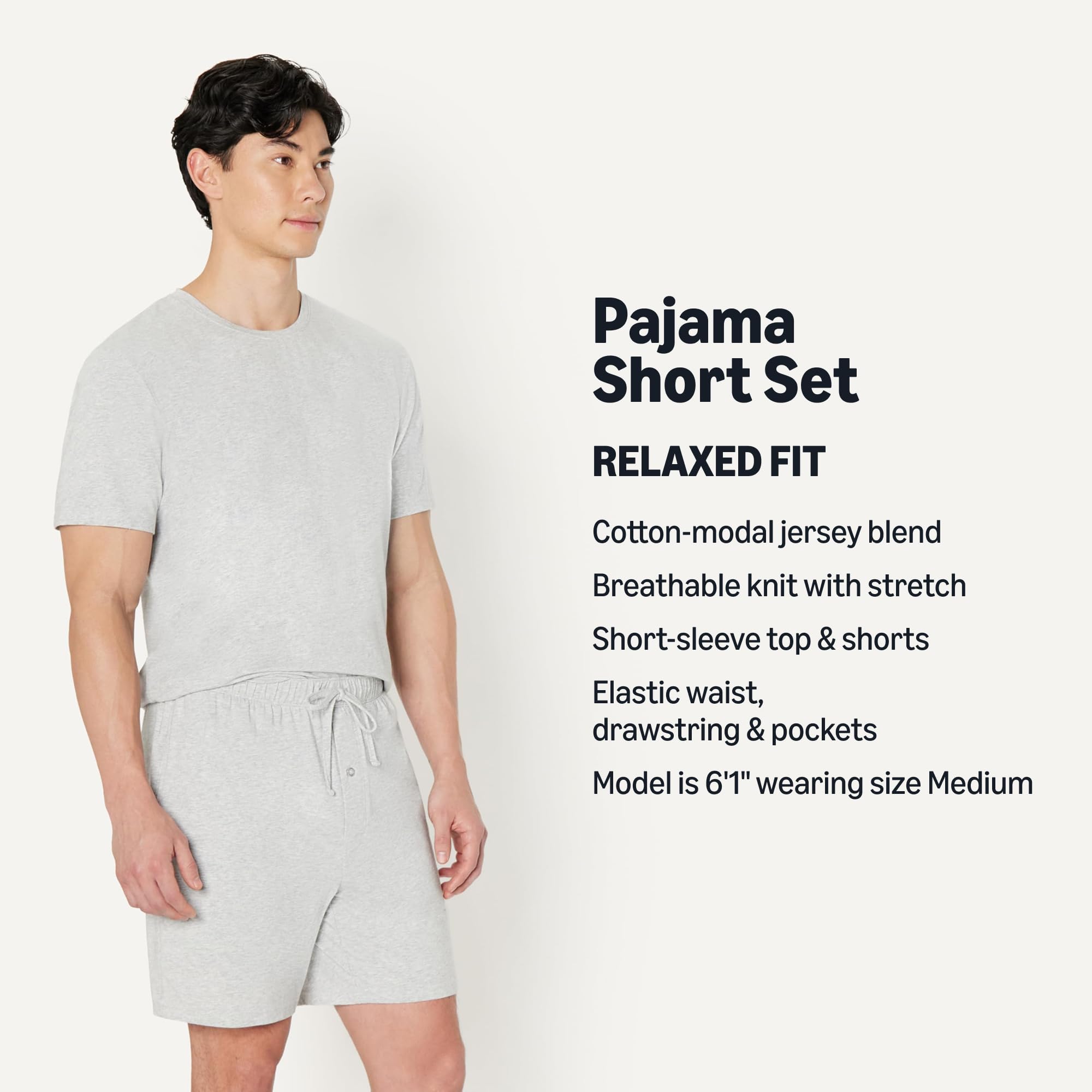 Amazon Essentials Homme Ensemble Pyjama en Coton et Modal, t-Shirt à Manches Courtes et Short