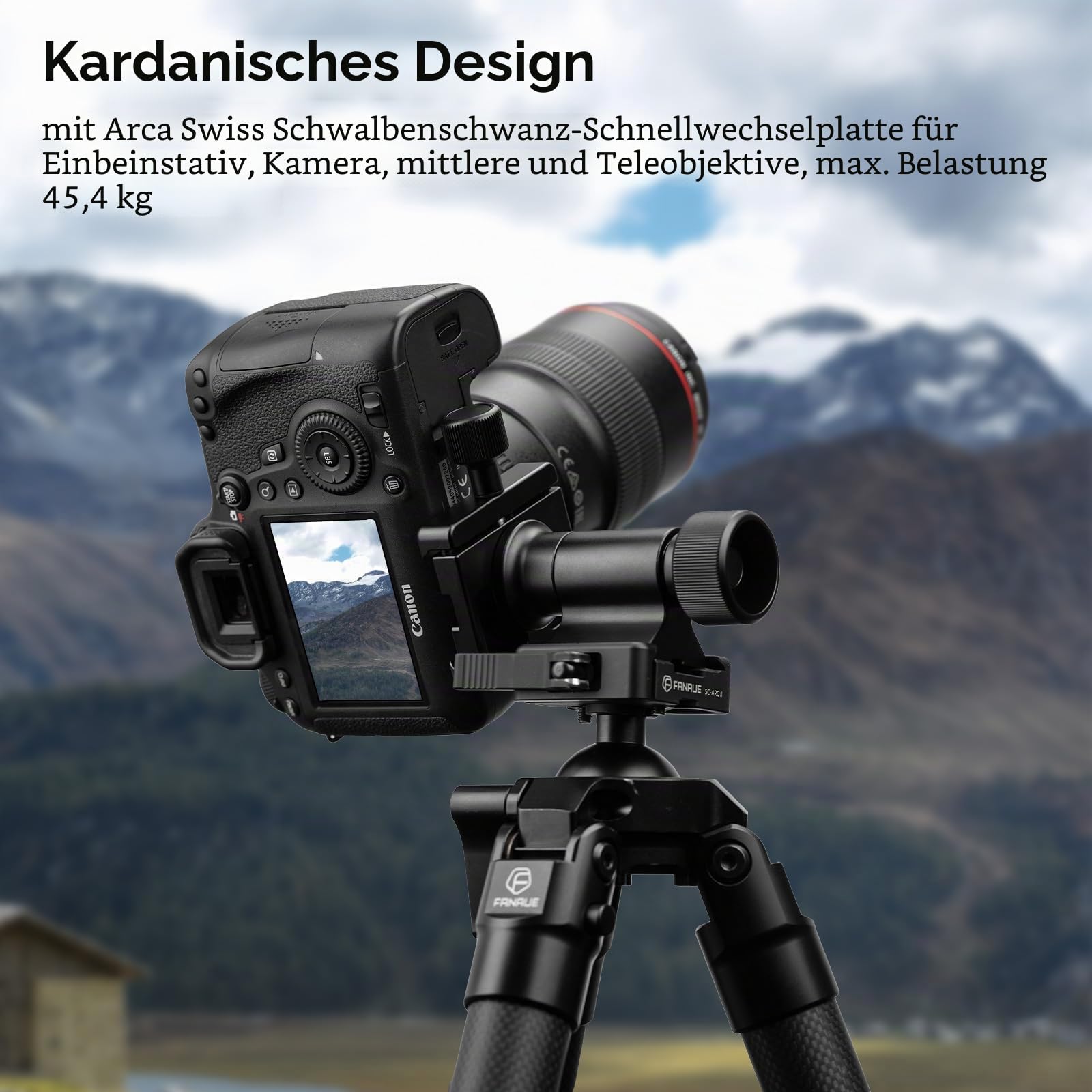 Monopod Gimbal Head with Arca-Swiss Dovetail Quick Release Plate | Rapid Side-Saddle Tilt Adjustment for Teleobjektive | Tripod Mount | Professional Photography & Video Gear for DSLR/Camcorders