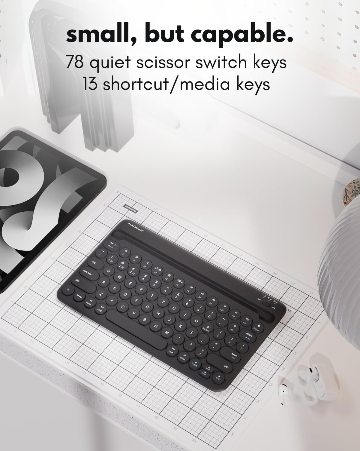 Macally Bluetooth Keyboard for Tablet | Wireless Keyboard for iPad mini/Air/Mini, iPhone (Multi-Device, Built-in Stand, Rechargeable) Easy to Use and Cute Portable — view 5
