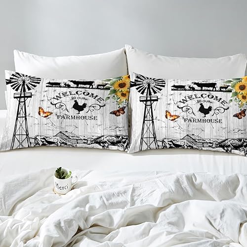 Miniatura 6 de Juego de edredón de molino de viento de granja, tamaño matrimonial, ropa de cama rústica con puerta de granero para vaquero, vaquera, regalos