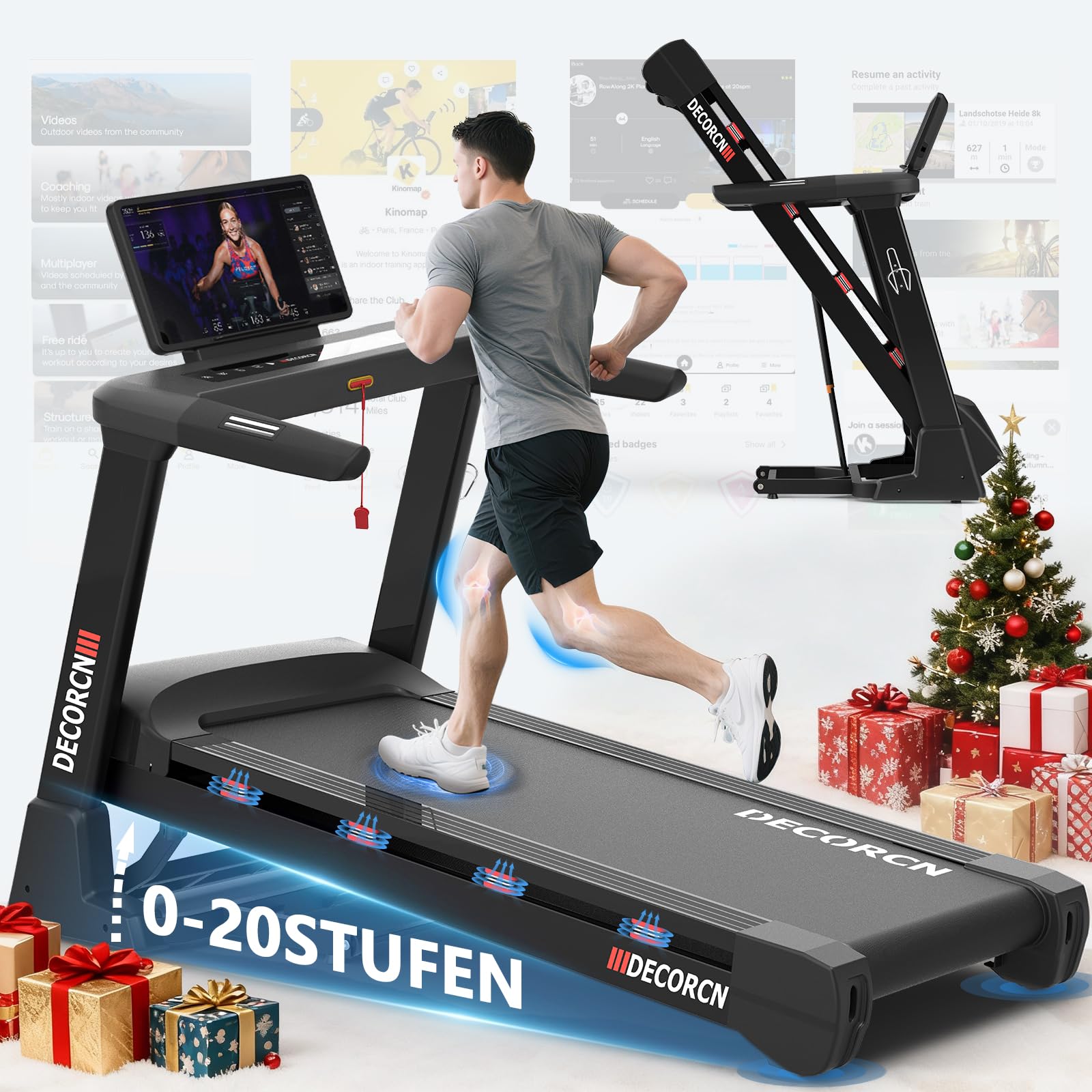 Profi Laufband für Zuhause Klappbar, Laufbänder mit Steigung, Leiser Motor, Treadmill for Home mit Große Lauffläche, WiFi, Bluetooth, APP, für Marathon-Training, Deutsche Qualitätsmarke, TÜV-geprüft