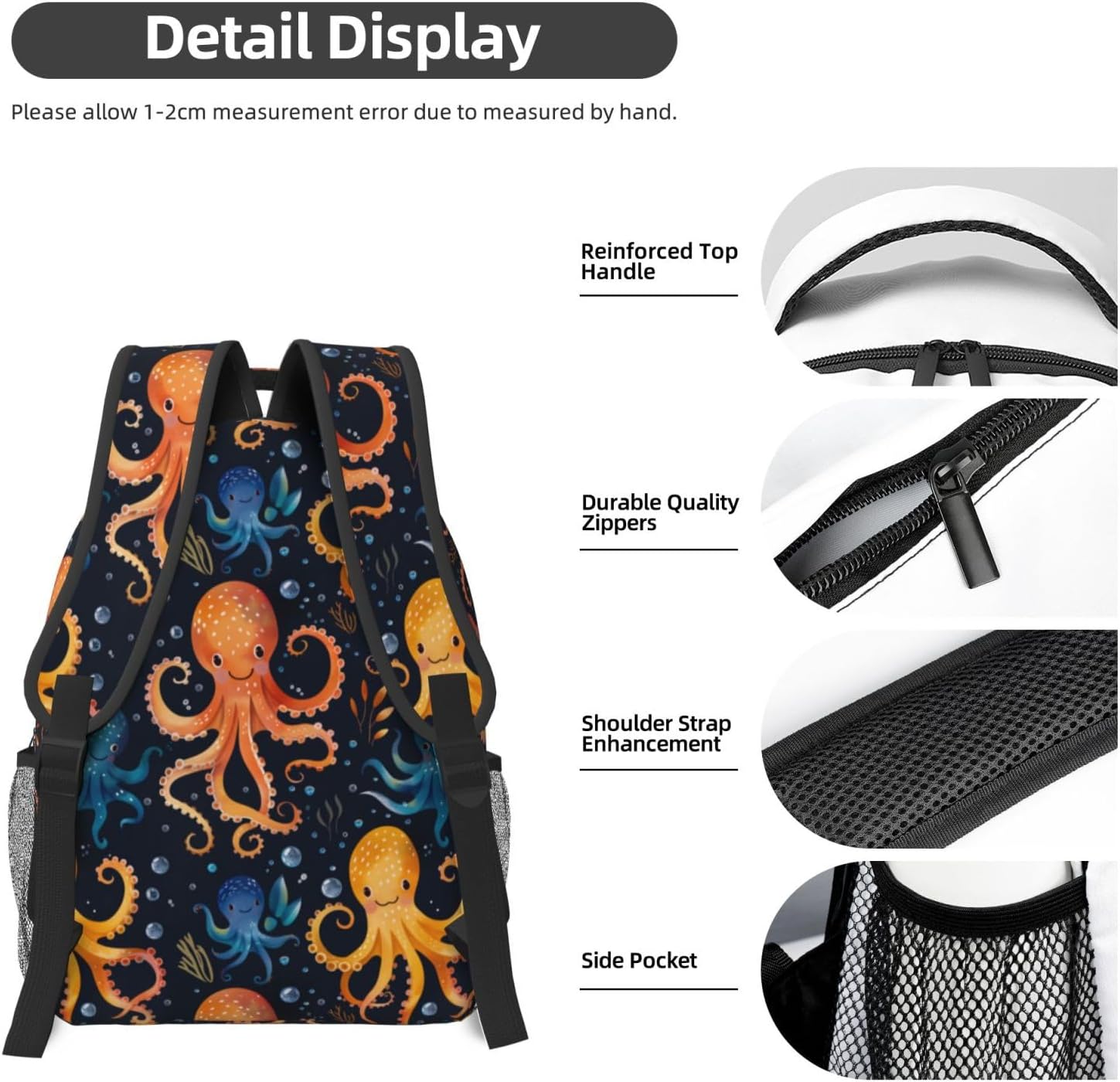 Vibrant Octopus Backpack, Travel School Laptop Polyester Colorful Octopus Backpacks for Women Kids, Work Sports Back Pack Casual Daypack, Lightweight Rucksack Gifts for Gym Camping Hiking - Image 5