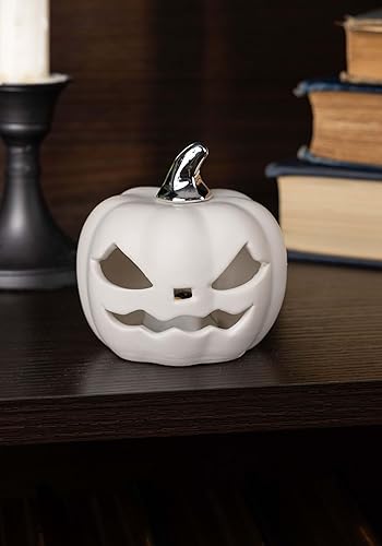 Miniatura 4 de K & K Interiors - Linterna LED Jack O de cerámica blanca de 3 pulgadas - 42257A