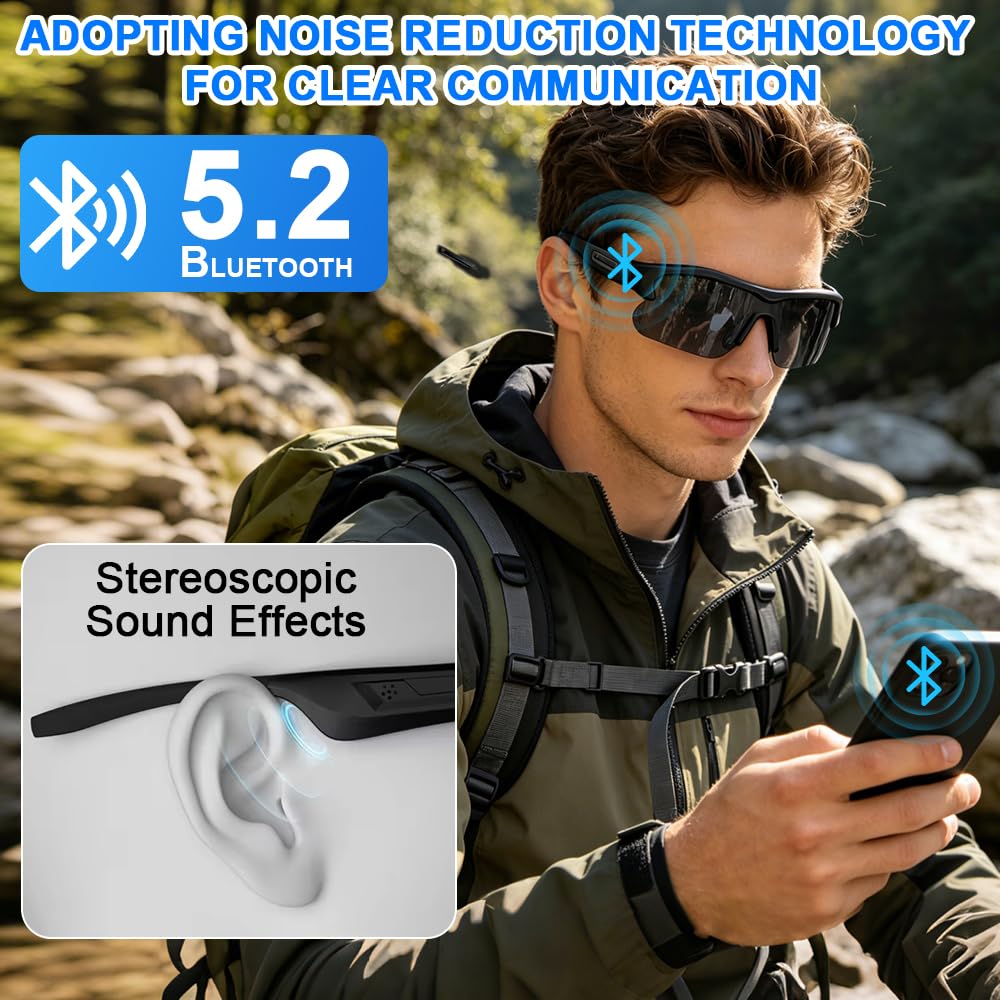 Smart Audio Gafas de Sol 5.2 Bluetooth Inalámbricas,Gafas Inteligentes | Auriculares Abiertos, Protección UV, Navegación por Voz, Adecuado para Deportes al Aire Libre, Correr y Ciclismo