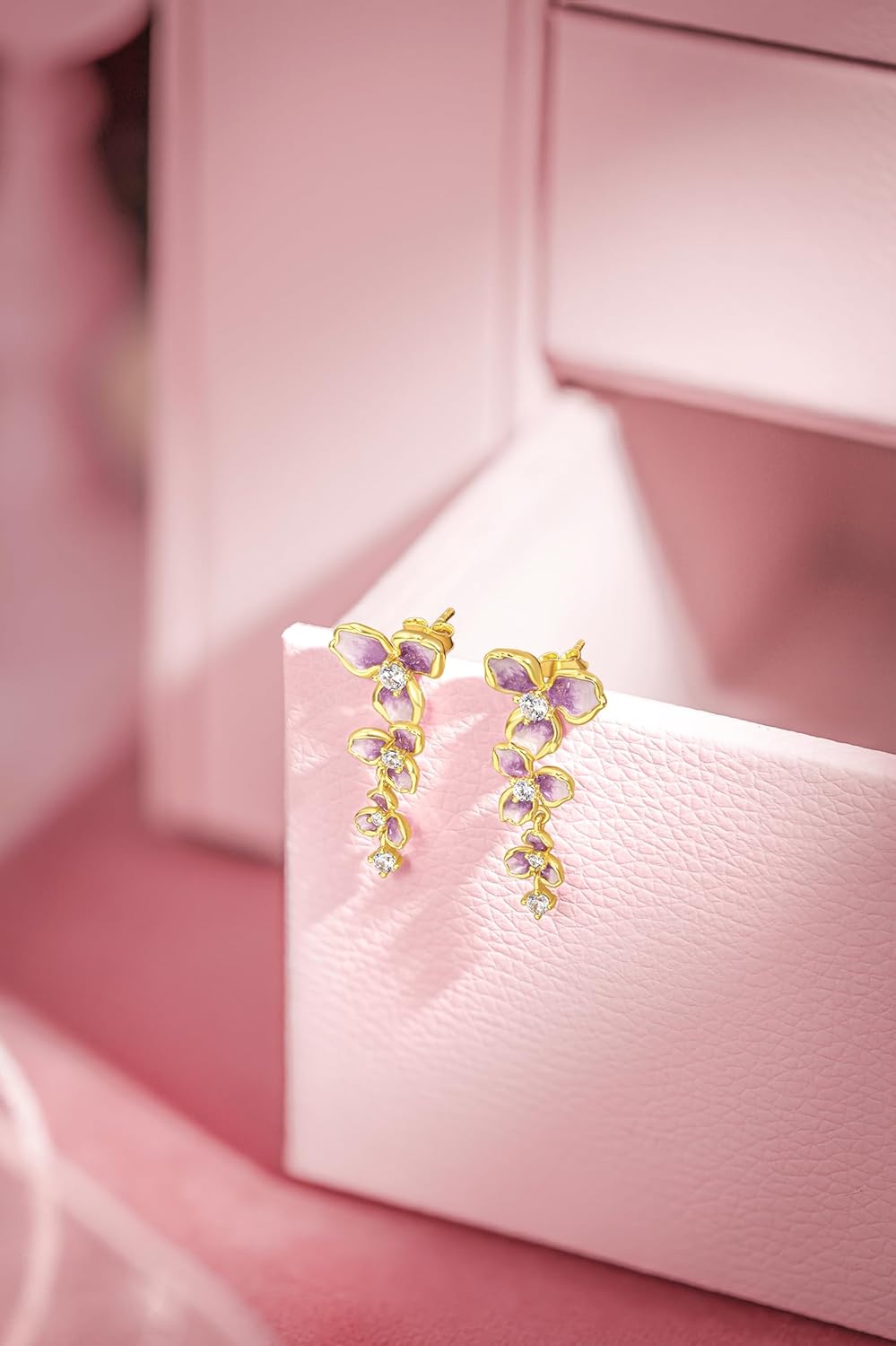 Sterling Silver Stud Earrings Purple Flower Drop Earrings Sterling Silver Cubic Zirconia Dangle Earrings Dainty Silver Jewelry for Women Mom Daughter Birthday Anniversary J0914608