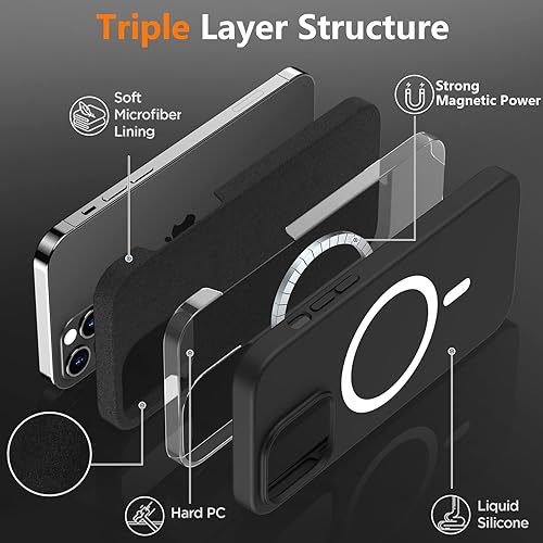 Miniatura 3 de MOZOTER 6 en 1 Funda de silicona para iPhone 13 Pro, compatible con MagSafe, 2 protectores de pantalla de vidrio + protector de lente de cámara,