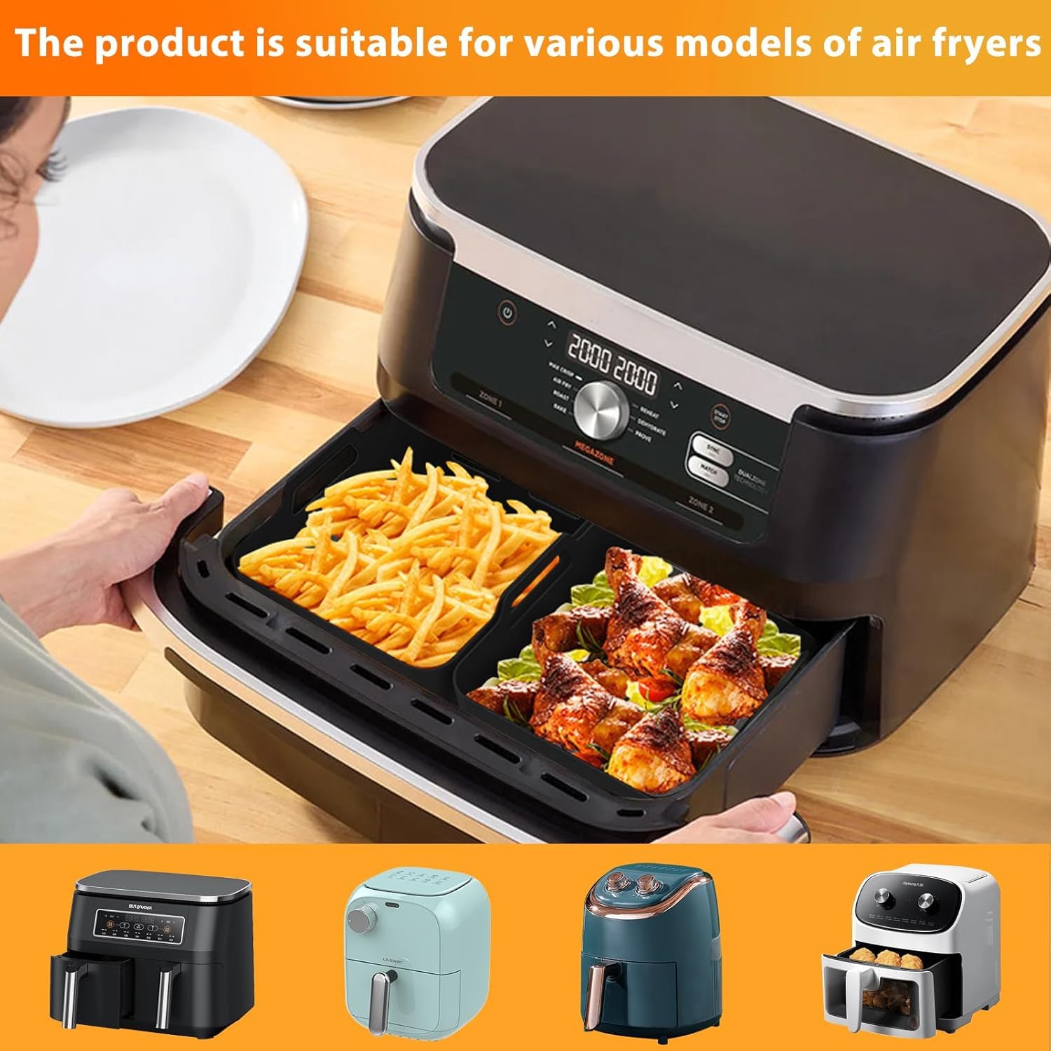 2 szt. Airfryer akcesoria do Ninja Foodi Max Dual Zone AF500EU 7,6L, silikonowa wkładka Air Fryer Accessories do frytkownicy na gorące powietrze, składana forma silikonowa do frytkownicy na gorące