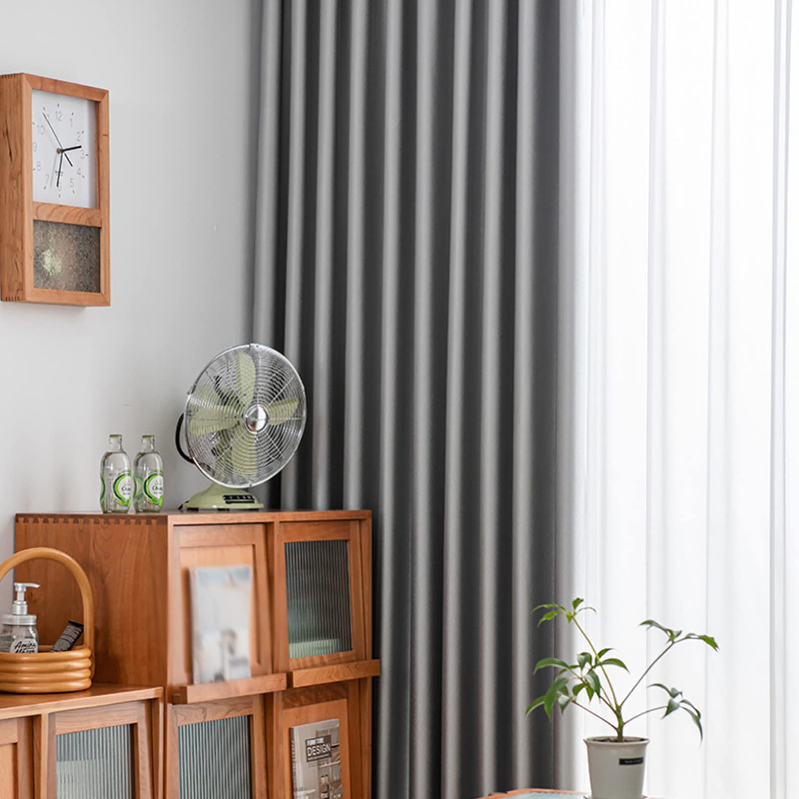 ドレープカーテングレー、レースカーテン両開き4枚セット