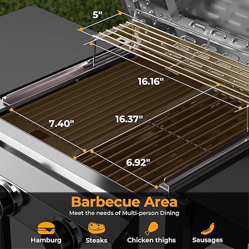 Miniatura 5 de R.W.FLAME G20B - Parrilla de gas propano con 2 quemadores, 16000 BTU de acero inoxidable al aire libre para cocinar con tapa superior, ruedas,