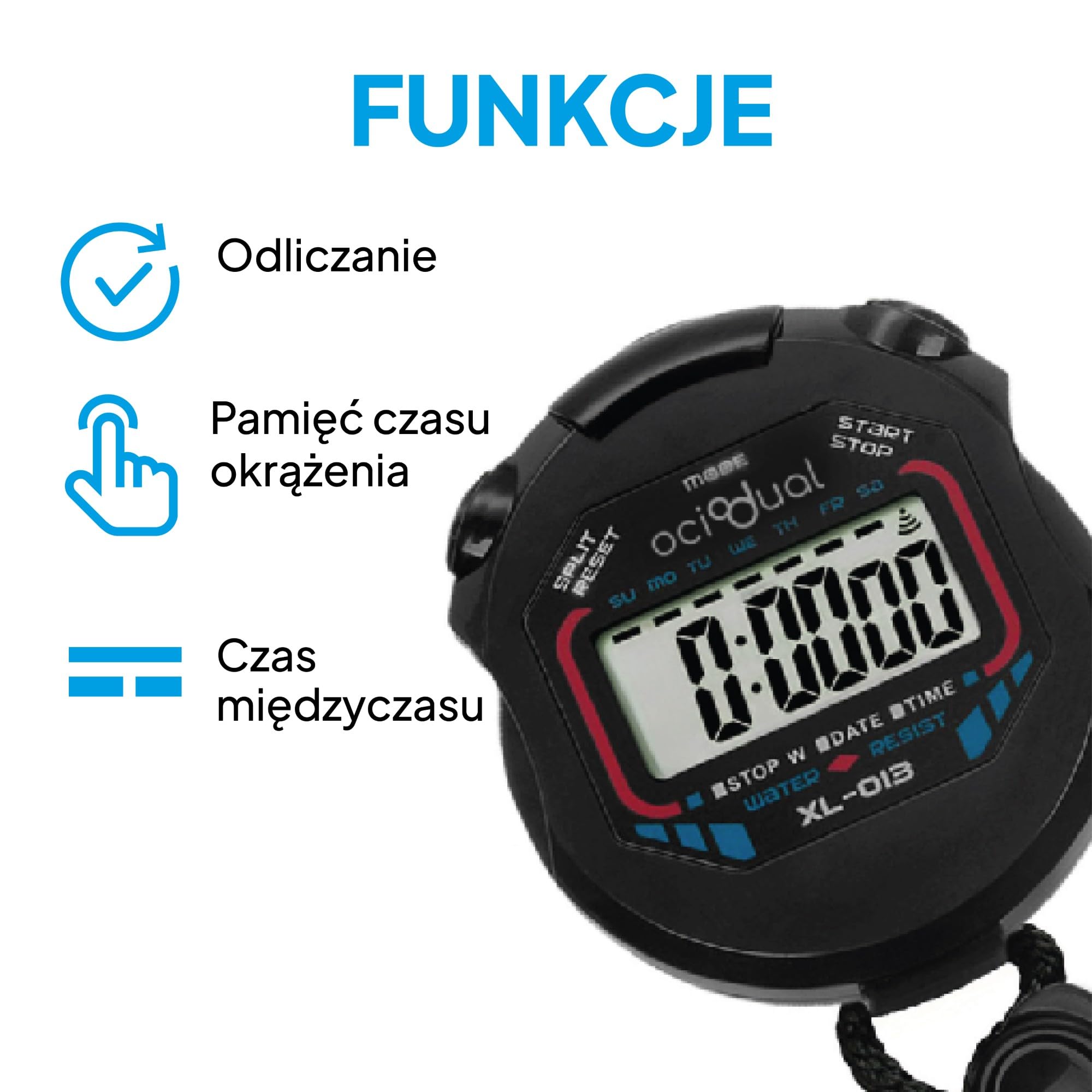 OcioDual Ręczny Cyfrowy Stoper Sportowy Wielofunkcyjny Zegarek Wyścigowy XL-013 Czarny Alarm Sportowy Dokładność Wyświetlacz LCD