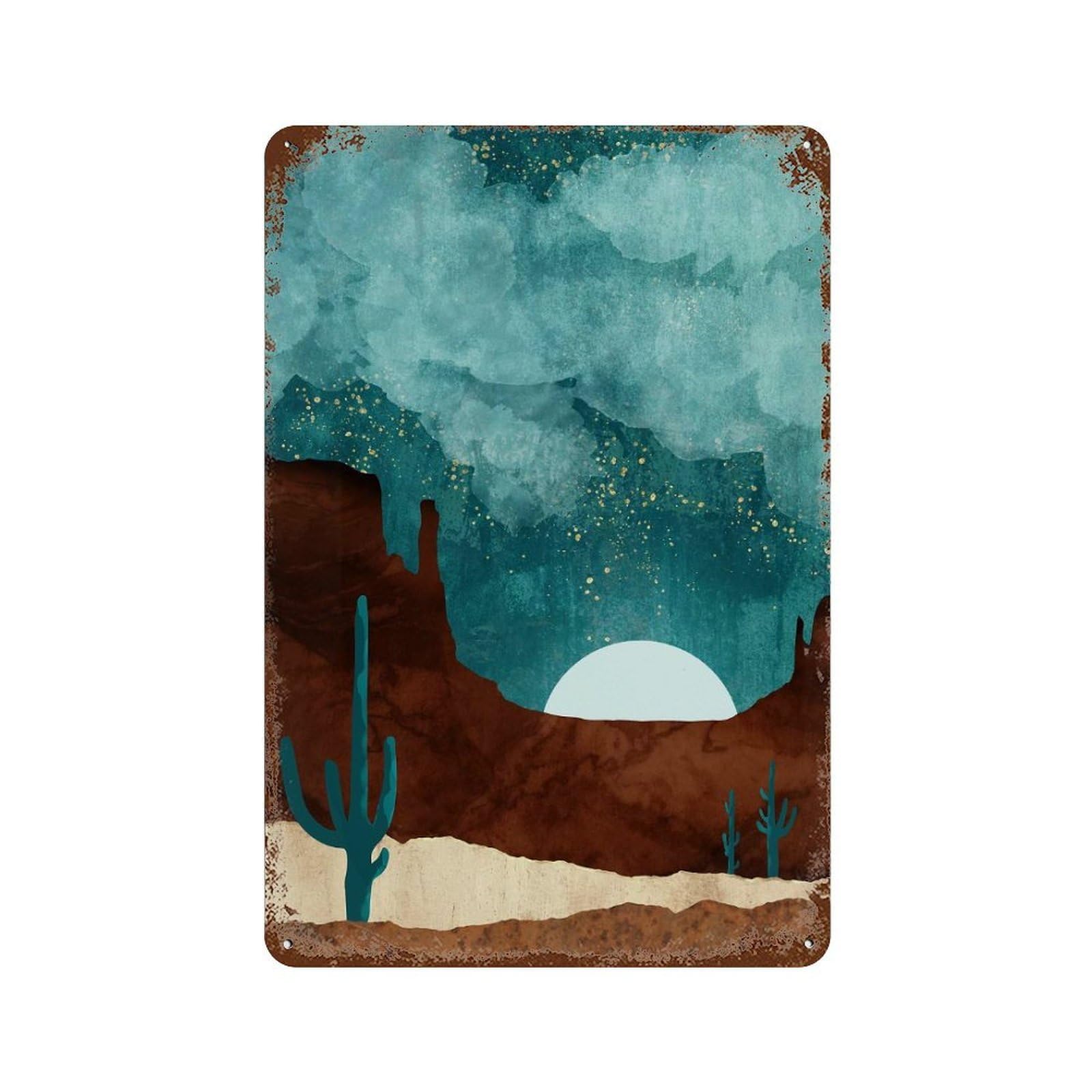 Desert Night Rust Effect Tin Sign 11.8"x7.9", Industrial Home Decor for Basement, Hobby Room And Garage Decor