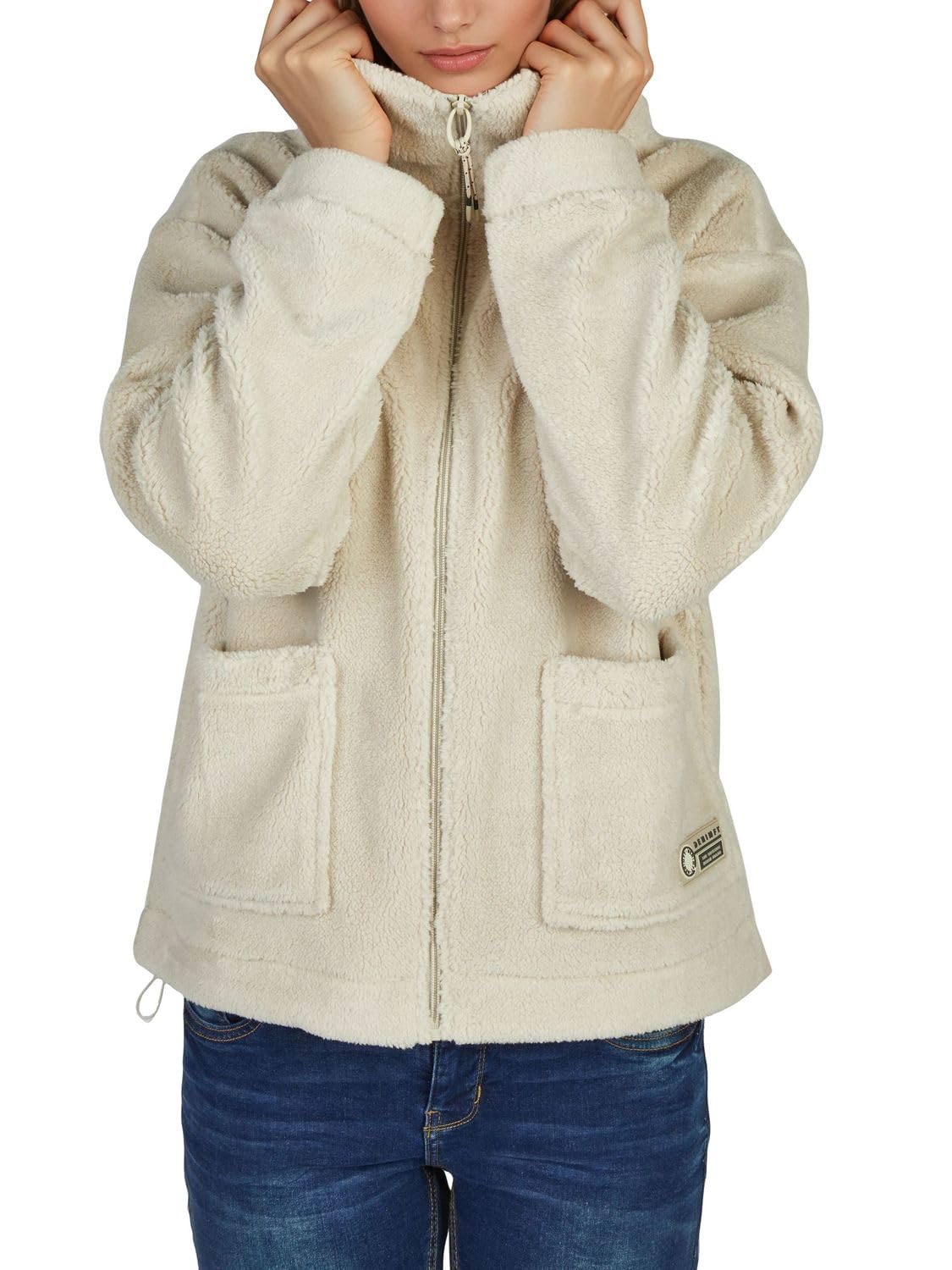 DENIMFY DFKira Veste polaire pour femme Coupe droite Veste d'hiver mi-saison Col montant Noir Beige Marron Tailles S M L XL XXL