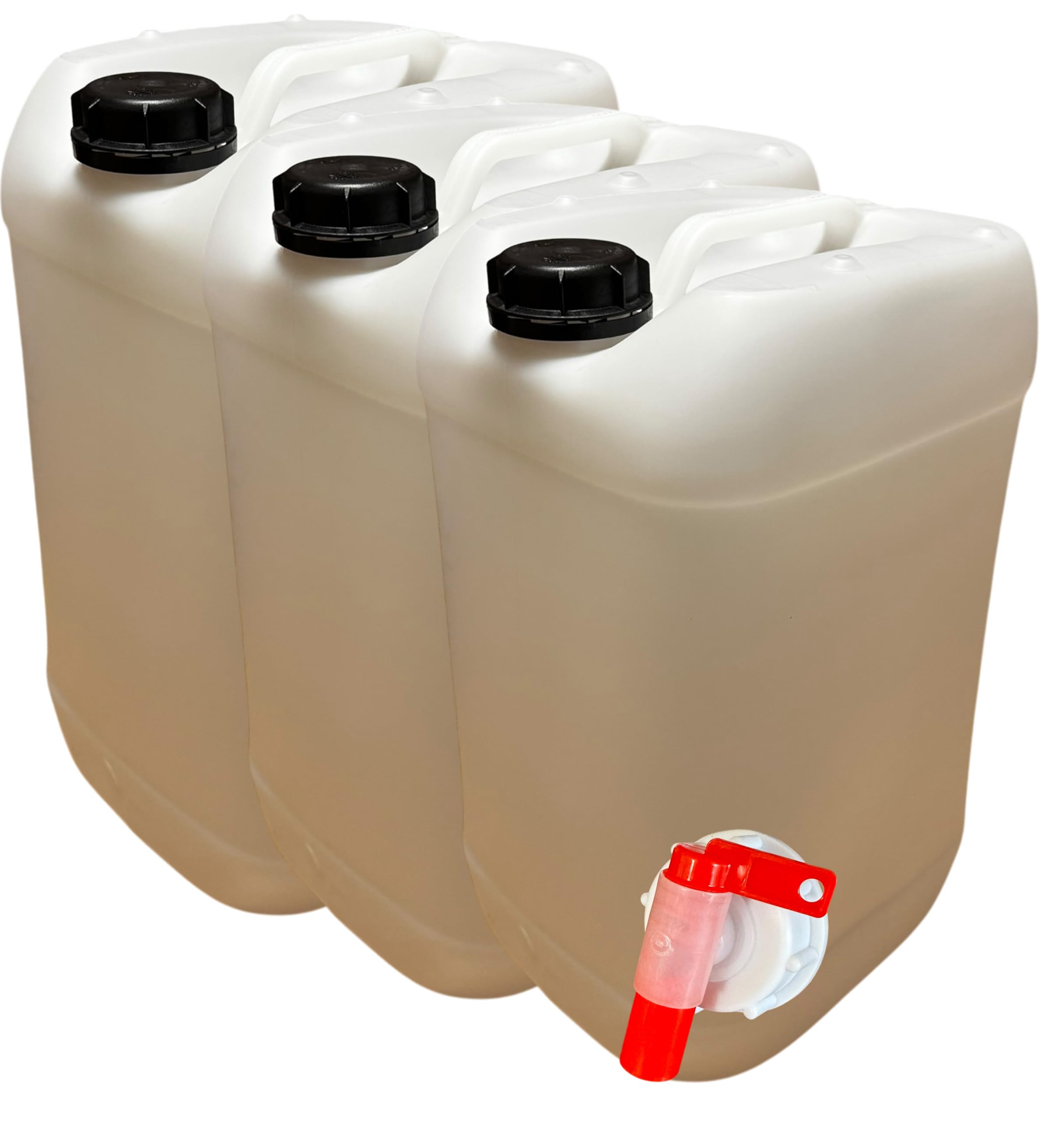 Lot de 3 Bidons Plastique 25 L litres avec Bouchon Hermétique DIN 61 et 1 Robinet Verseur – PEHD Résistant pour Liquides Alimentaires et Chimiques – Réutilisable et Durable - Jerry can Jerrican