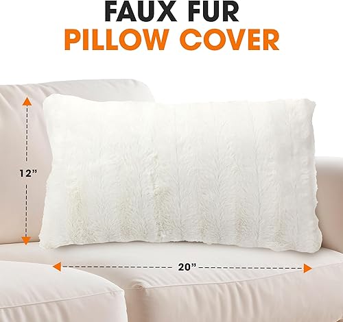 Miniatura 3 de Cheer Collection Funda de almohada de piel sintética, suave, esponjosa para almohadas, color blanco, 12 x 20 pulgadas
