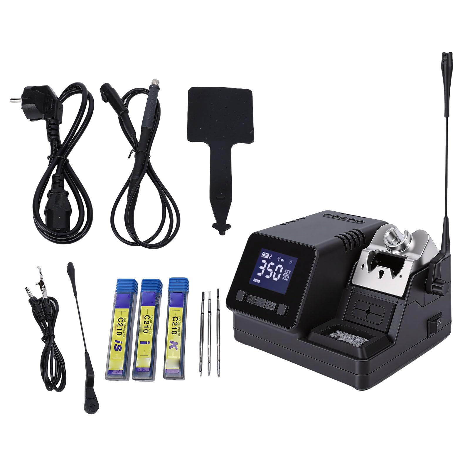 Lazmin112 Stacja Lutownicza, Cyfrowy Wyświetlacz LCD o Mocy 120 W, Szybkie Nagrzewanie, Regulacja Temperatury PID z Przewodem Uziemiającym, Antystatyczna, Automatyczne Uśpienie, do (wtyczka UE)