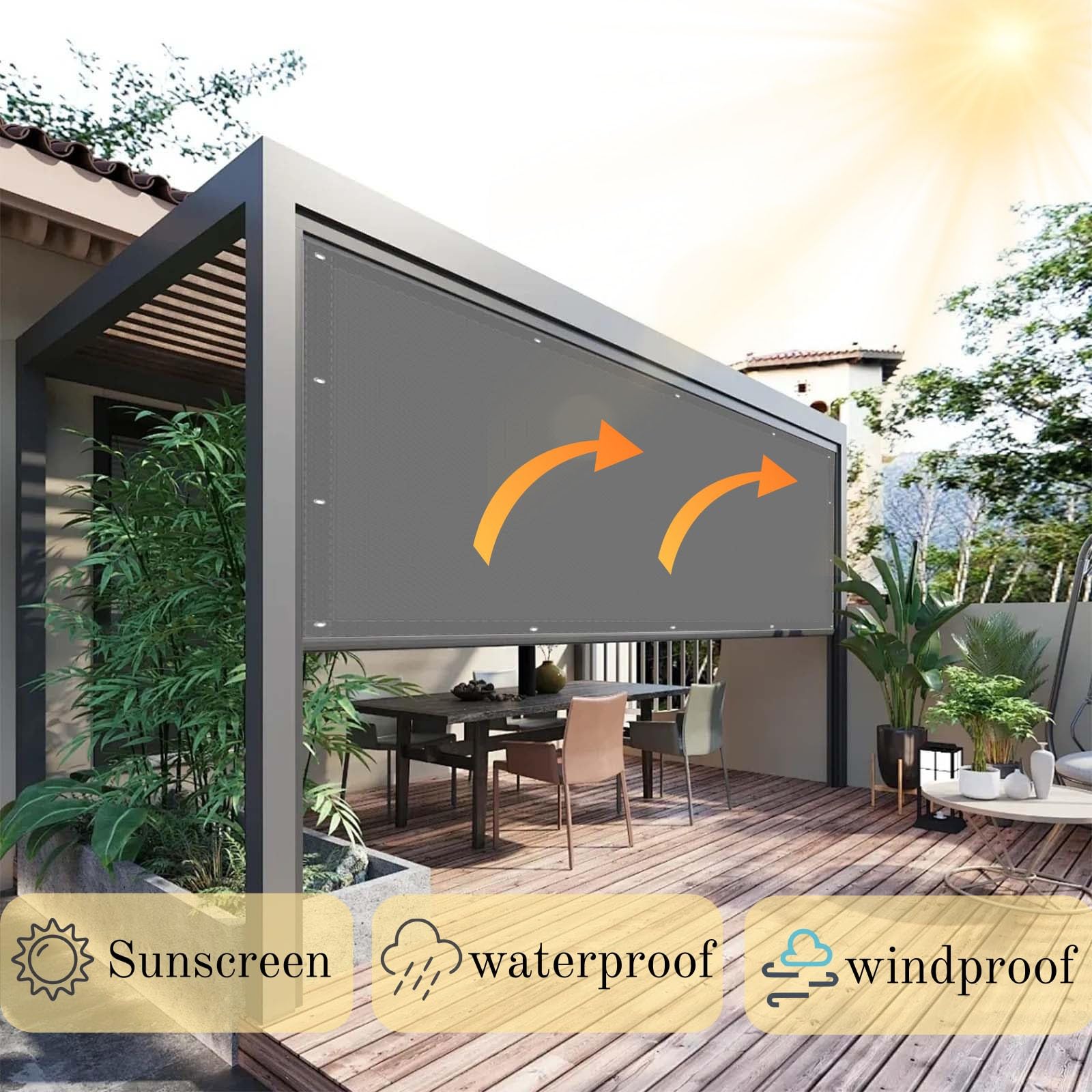 Sonnensegel Rechteckig 350 x 400 cm 98% Uv-Schutz, Wasserdicht, Wetterfest, Reißfest, Sonnenschutz Garten Schattiernetz Wir Machen Sondergrößen für Terrasse, Rasen, Garten, Hellgrau