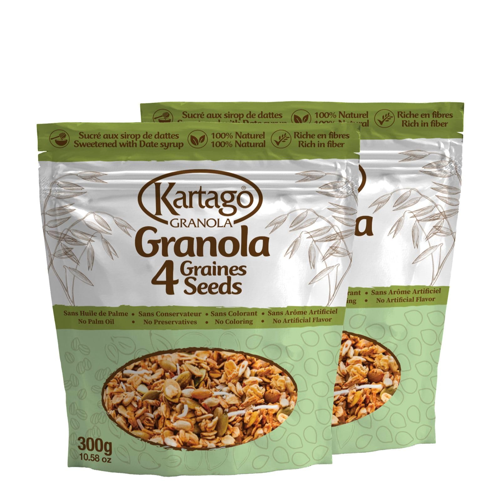 Kartago High Protein Granola, 4 Seeds (Chia, Flax, Sesame, Pumpkin) Granola Cereals, Naturally Sweetened with Date Syrup, Healthy Breakfast, Keto