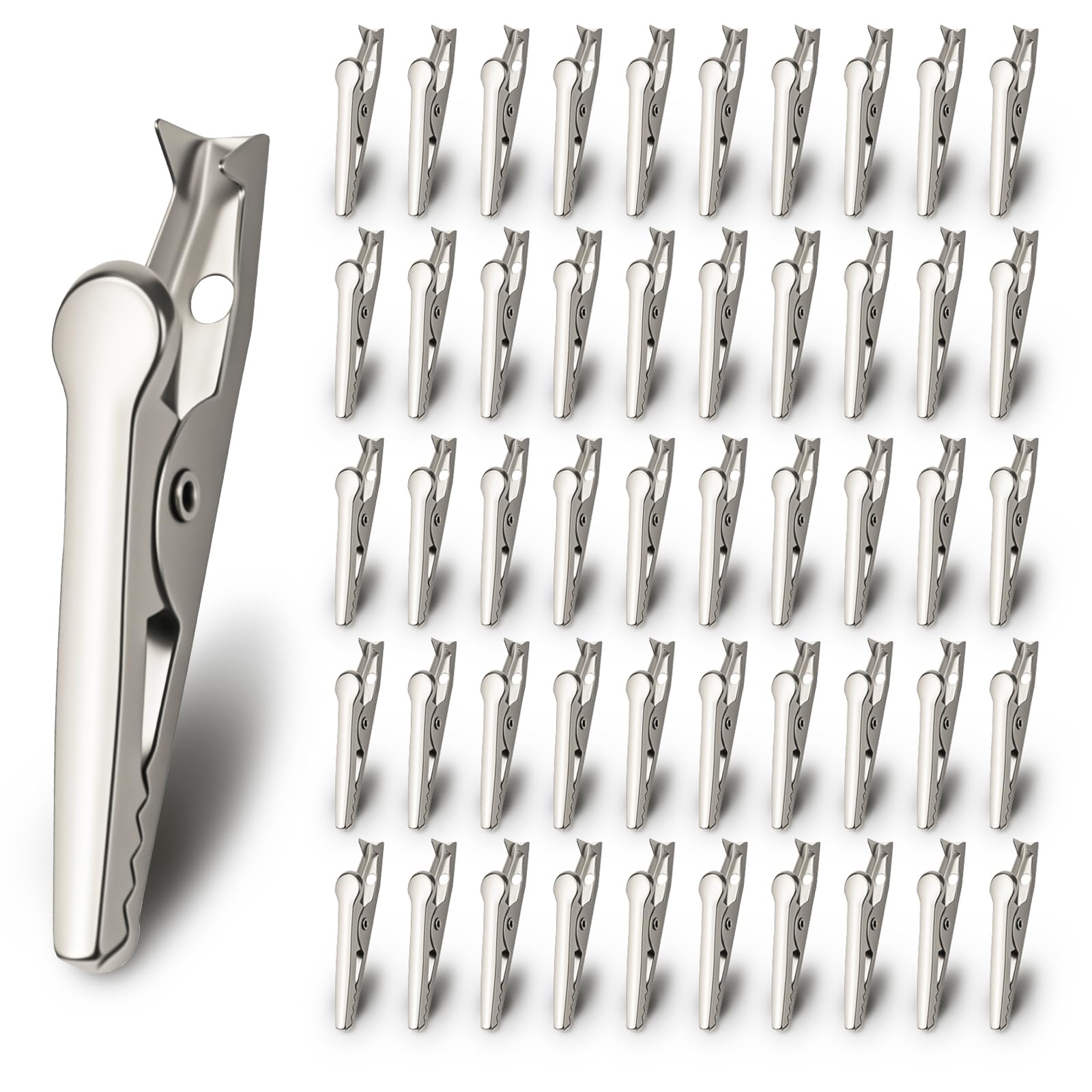 50 PCS Metal Alligator Clip, 35mm Spring Clamps Test Line Crocodile Clip Silver Tone Alligator Clips Nickel Plated Crocodile Clamps, Used In Laboratory Electric Testing Work And Cable Lead