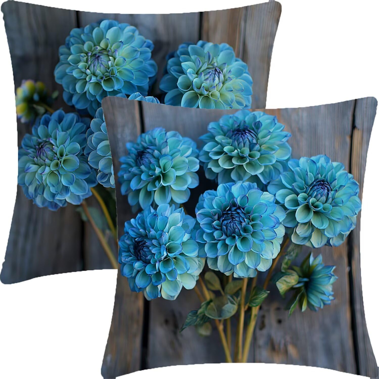 Housses de coussin 55x55cm fleur décoratives bleu en velours pour chambre