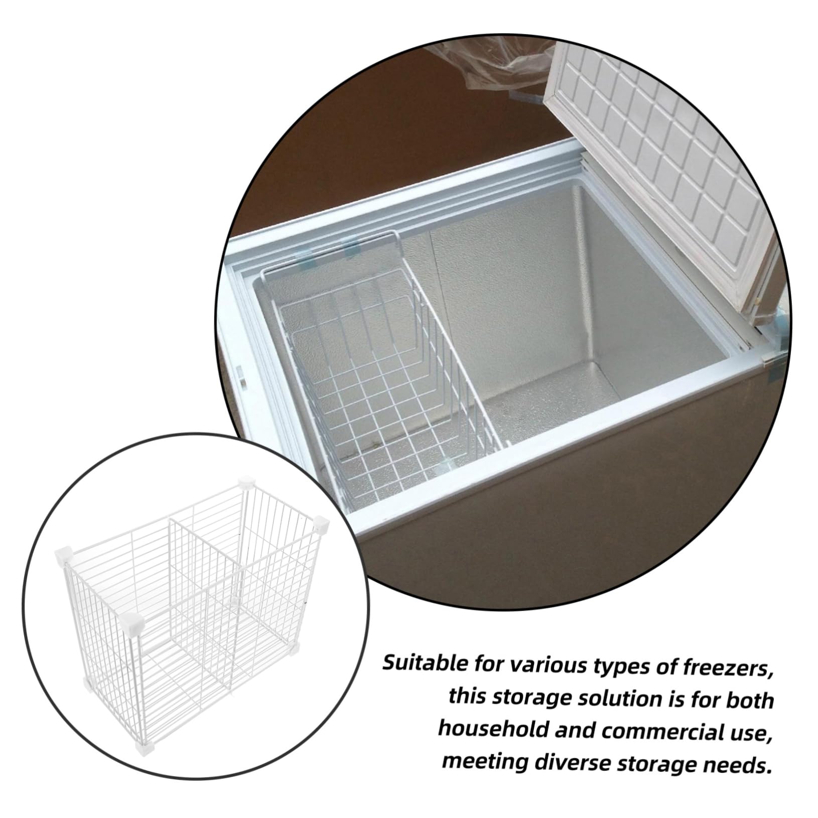 Organizador de Estantes para Congelador de Hierro Rejilla y Cesta Inferior, Divisor Interno Fácil de Instalar para Cocina y Almacenamiento de Alimentos y Frutas