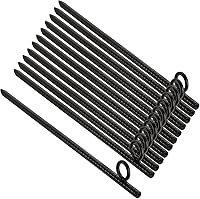 ZOOFOX 12-Pack 17" Heavy Duty Steel Rebar Tent Stakes - Black Ground Anchors with Loop for Camping, Trampolines & Pets
