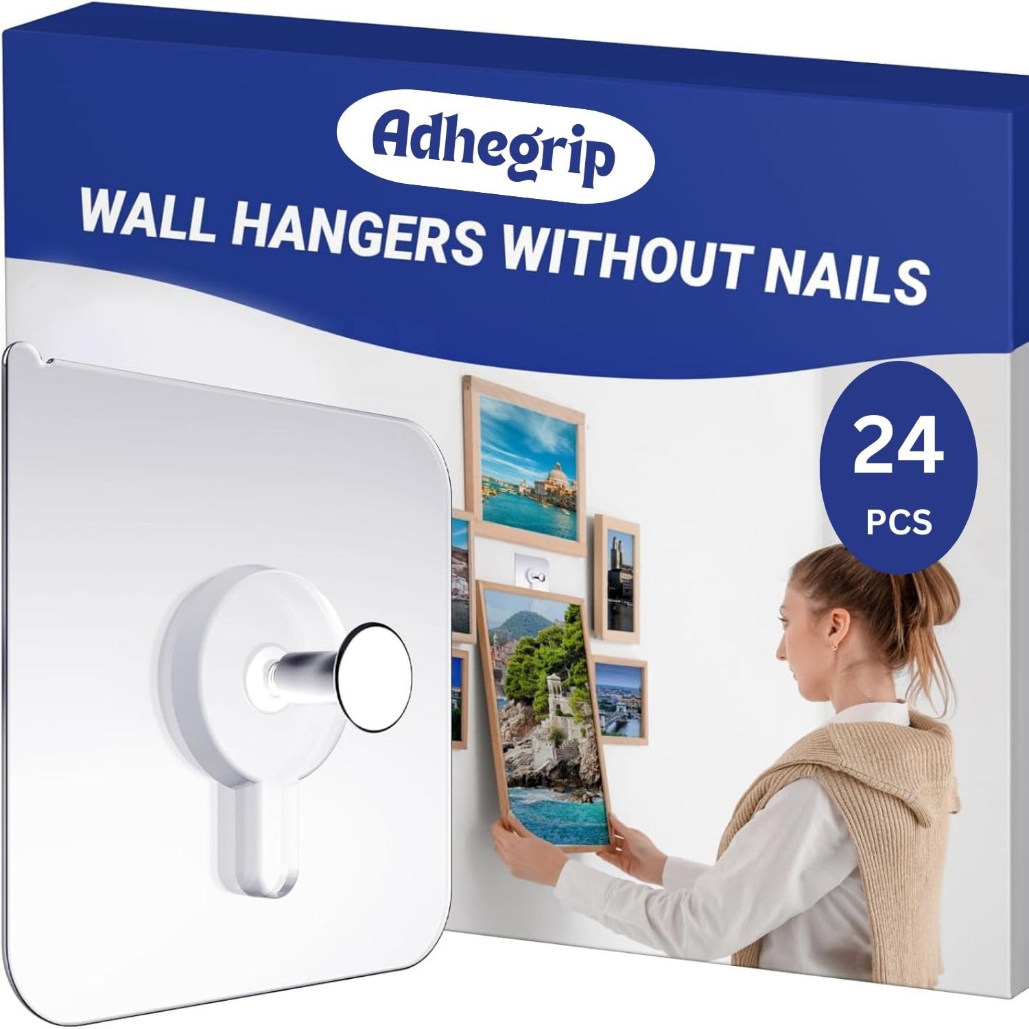 24 Pack for Photo Frames, Adhesive,Hooks for Wall Heavy Items, Nail Hook for Wall Hanging Without Drill, Wall Nails for Hanging Frame Sticker no Drilling
