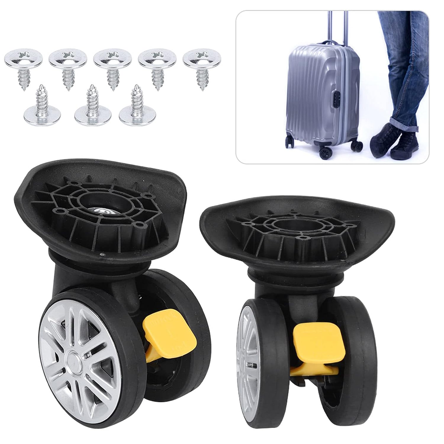Luggage Wheels, Universal Repair Replacement with Brake, Suitcase Wheels for Travel, for Travelers on Business Trips and Vacations