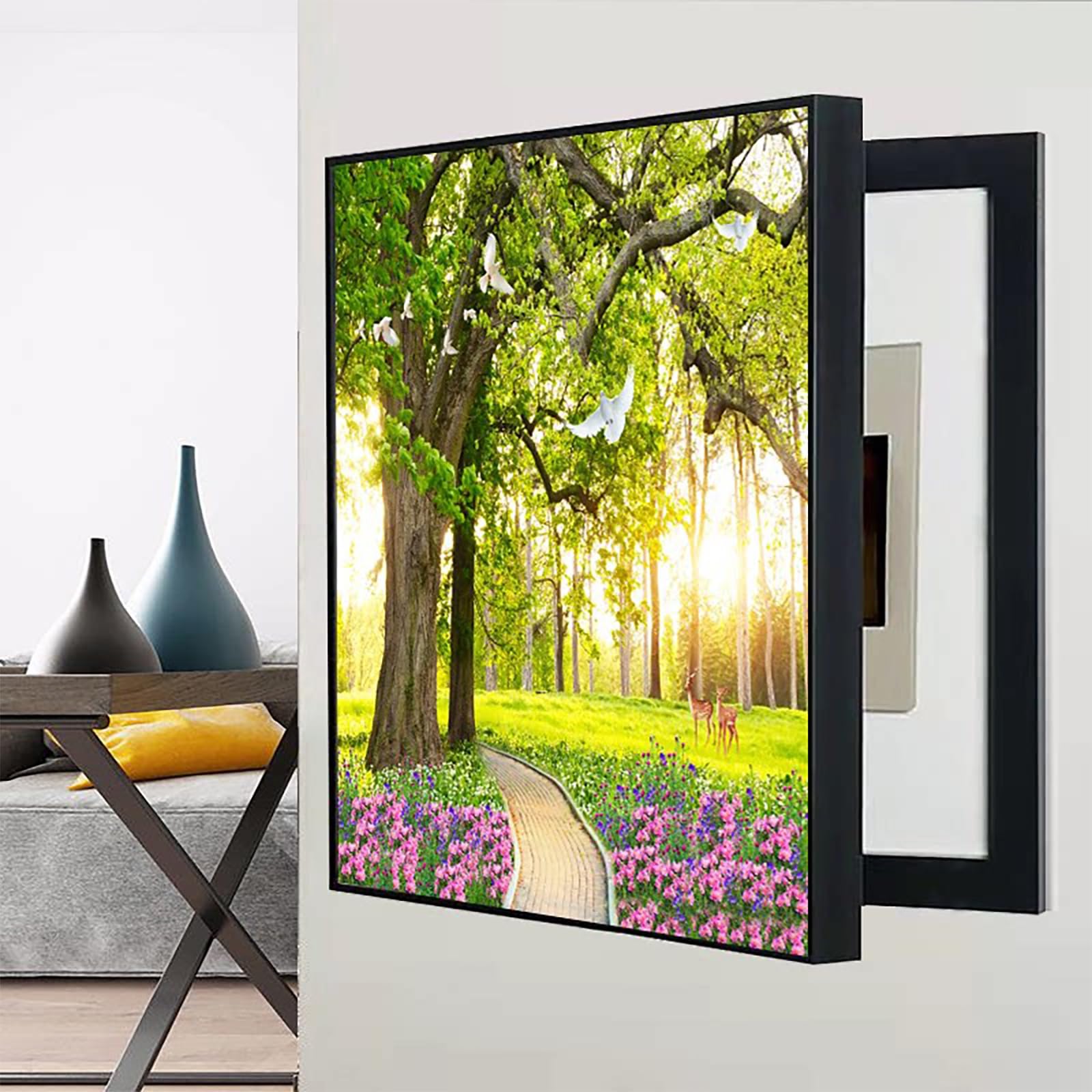 Genérico Cubierta Decorativa para Panel eléctrico, Elegante Caja de fusibles empotrada en la Pared para Sala de Estar, Dormitorio, Oficina, cafetería - Negro (15,7 x 19,7 Pulgadas)