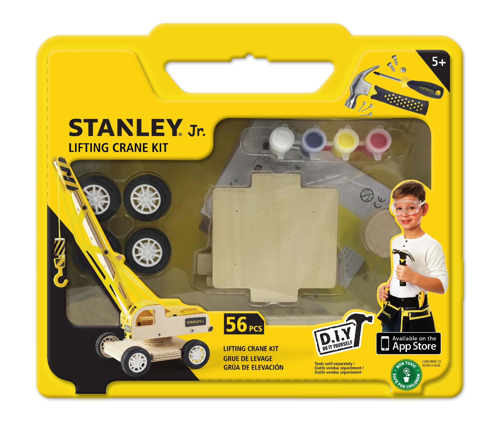 Stanley Jr. Lifting Crane Kit, Ages 5+, Yellow, Construction Theme, 37.5x3.5x33 cm, Wooden, 0.5 kg