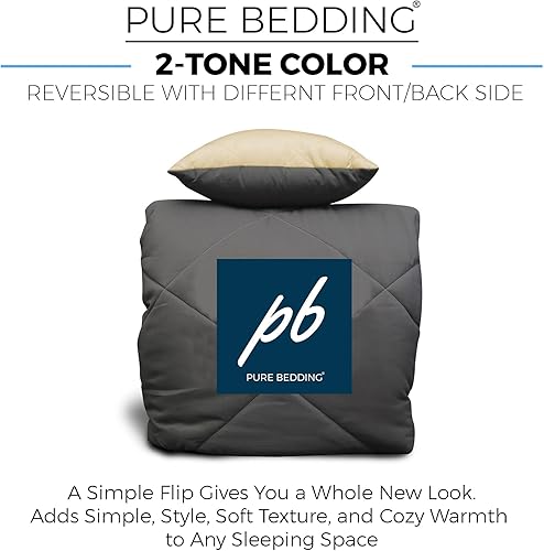 Miniatura 4 de Juego de edredón King 8 piezas, beige  Relleno de funda de edredón, fundas de almohada envolventes, almohadas decorativas, fundas acolchadas y falda