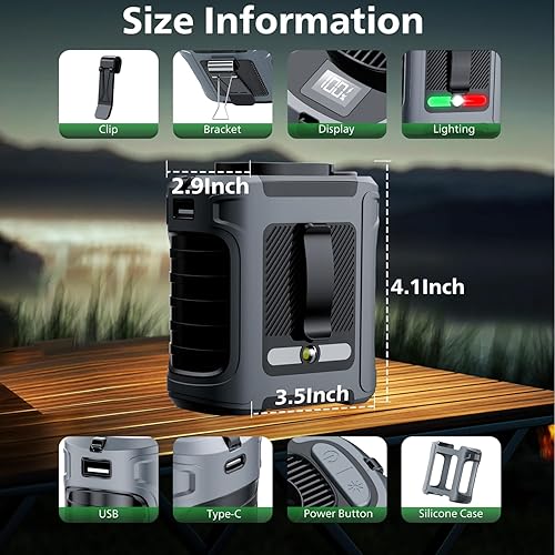 Miniatura 6 de Ventilador de cintura portátil, 5 velocidades, 20000 rpm, flujo de aire fuerte, batería de 10000 mAh, con pantalla, linterna, ventilador de cuello