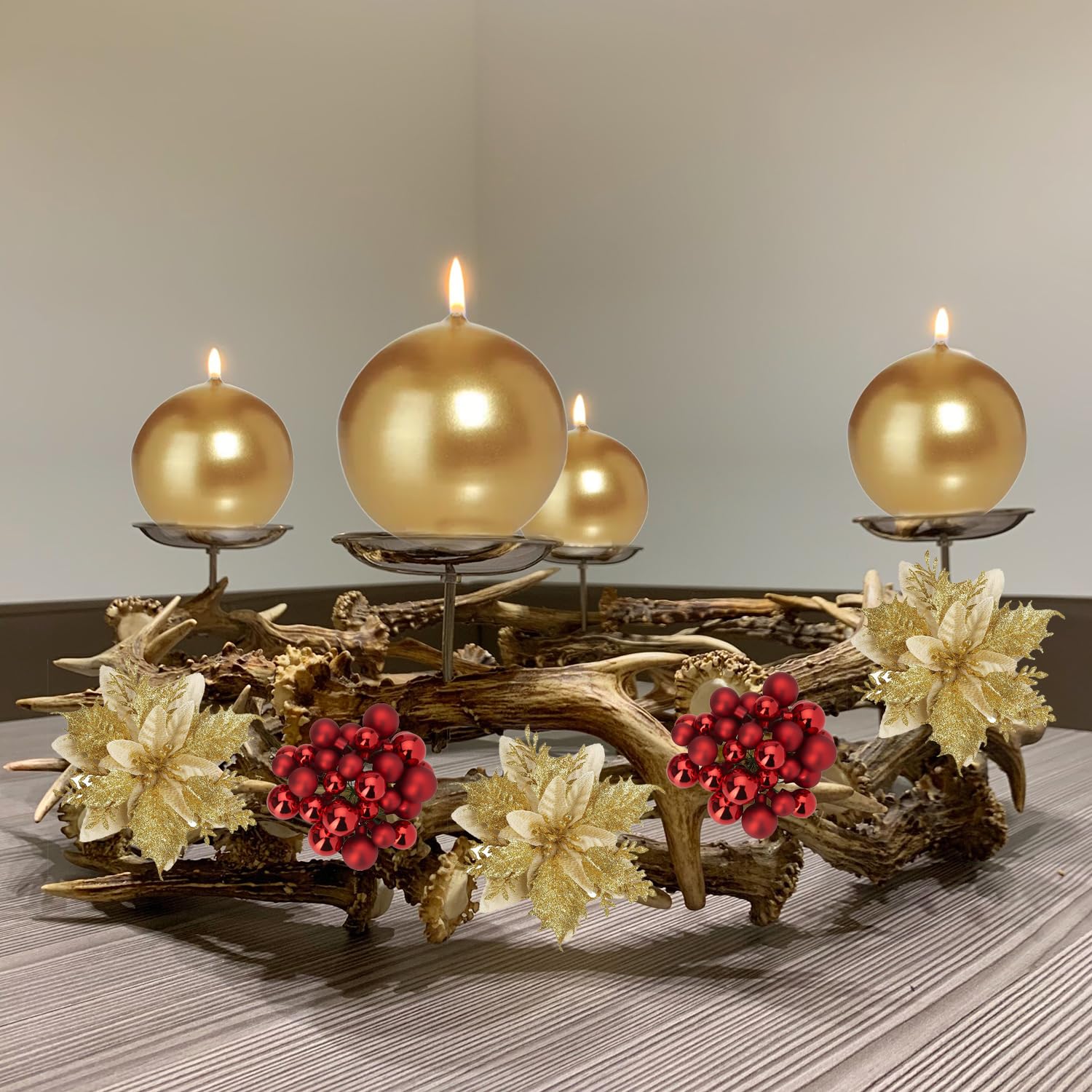12 KUGELKERZEN Ø 7cm GOLD | Lange Brenndauer 16 Stunden | Stumpen- Kerze Kugel Echtwachs Glänzend Groß | Made in Germany