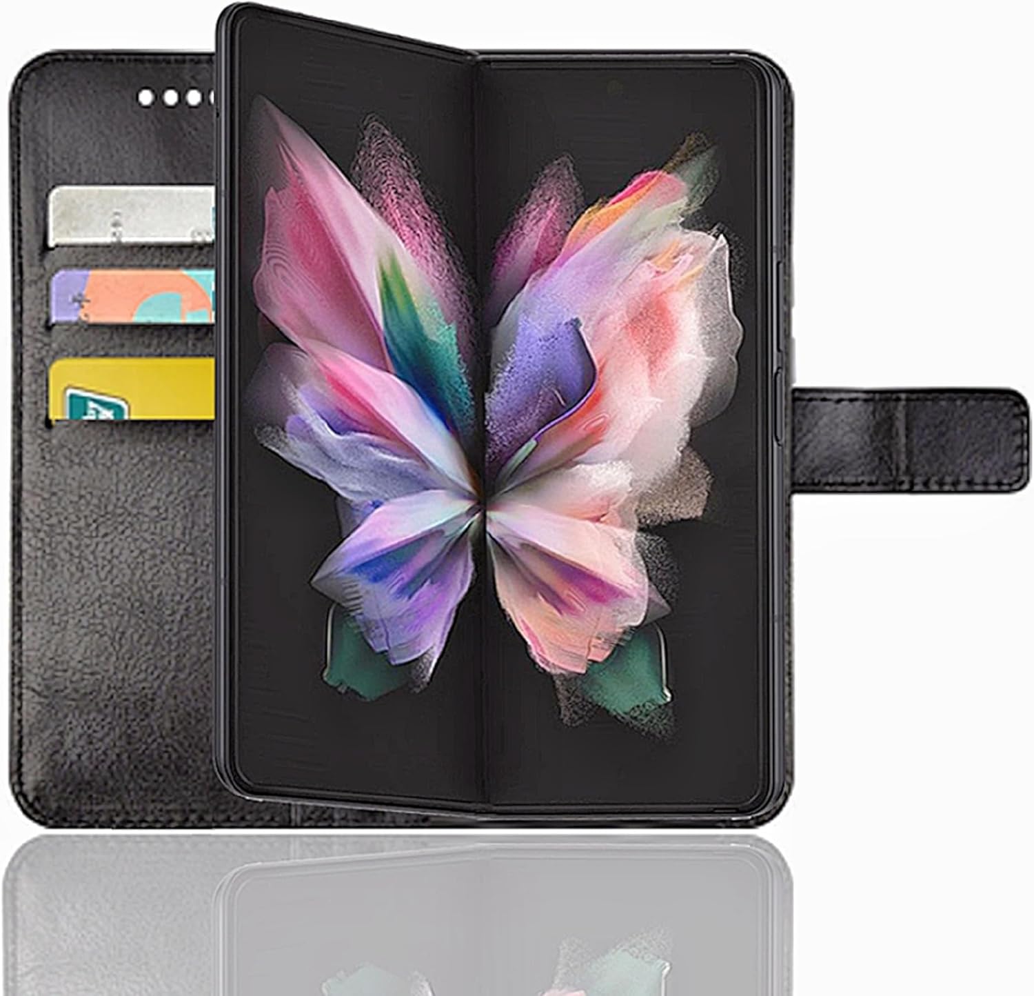 Unique-Custom-Gift Personalized Photo PU Leather Wallet Phone Case and Flip Cover for Samsung Galaxy Z Fold 3 / Z Fold 4 / Z Fold 5 / Z Fold 6 / Z Fold 7 5G, Customize Picture on Front and Back Black