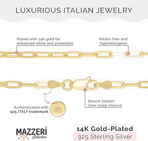 Vista 4 de MAZZERI Cadena de clip de plata de ley 925 chapada en oro de 0.098 in y 0.138 in para hombres y mujeres