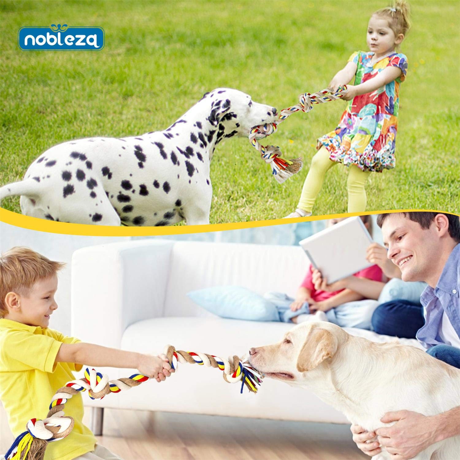 Nobleza - Corda giocattolo per cani in 100% cotone, benefica per la salute mentale del cane ， Salute dentale e pulizia dei denti ， Miglior regalo per tutti i tipi di cani （Beige e marrone）- 68cm