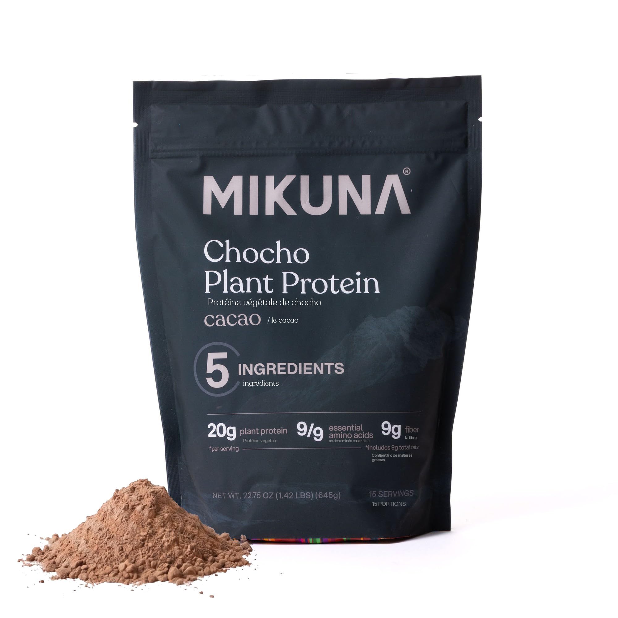 Mikuna Chocho Plant Protein Powder, Cacao - 20g Protein, 8g Fiber - Third-Party Tested, Vegan, Keto, Lectin Free - 15 Servings