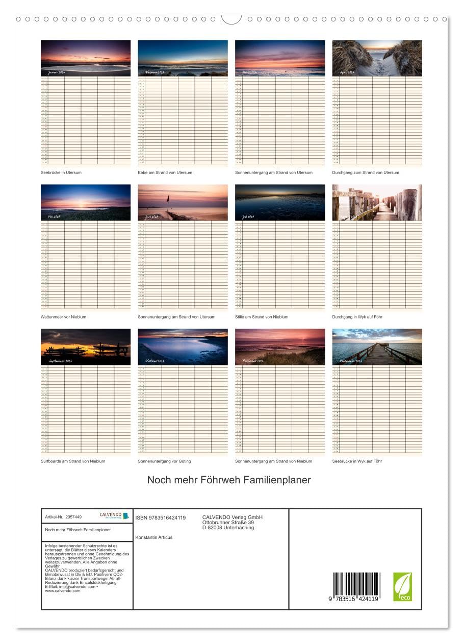 Noch mehr Föhrweh Familienplaner (hochwertiger Premium Wandkalender 2026 DIN A2 hoch), Kunstdruck in Hochglanz: Entschleunigende Landschaftsaufnahmen von der Insel Föhr (CALVENDO Orte)