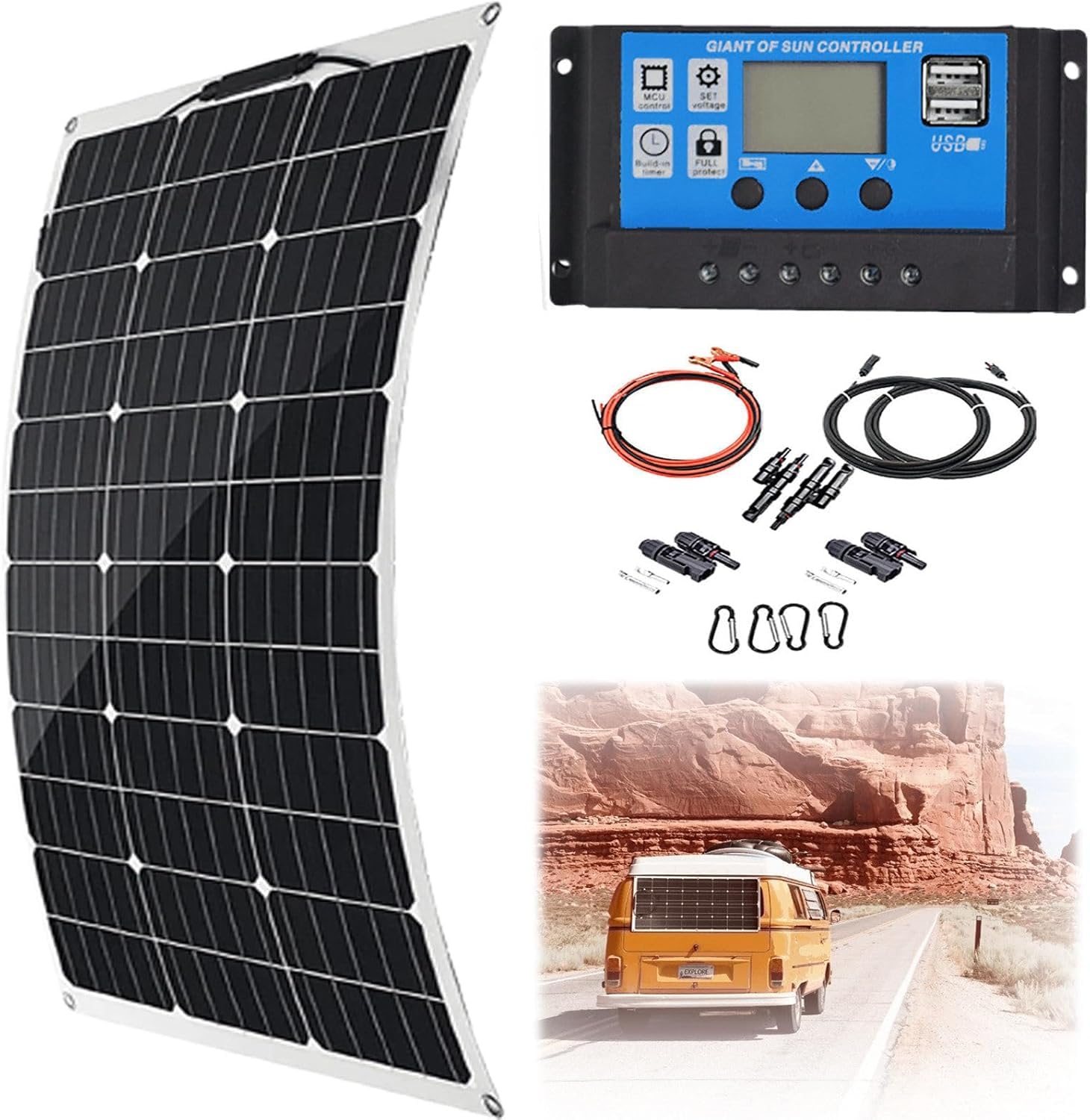 Kit pannello solare flessibile da 150 W 300 W con regolatore di carica da 40 A, pannelli solari da 18 V, per casa, camper, auto, viaggi all'aperto