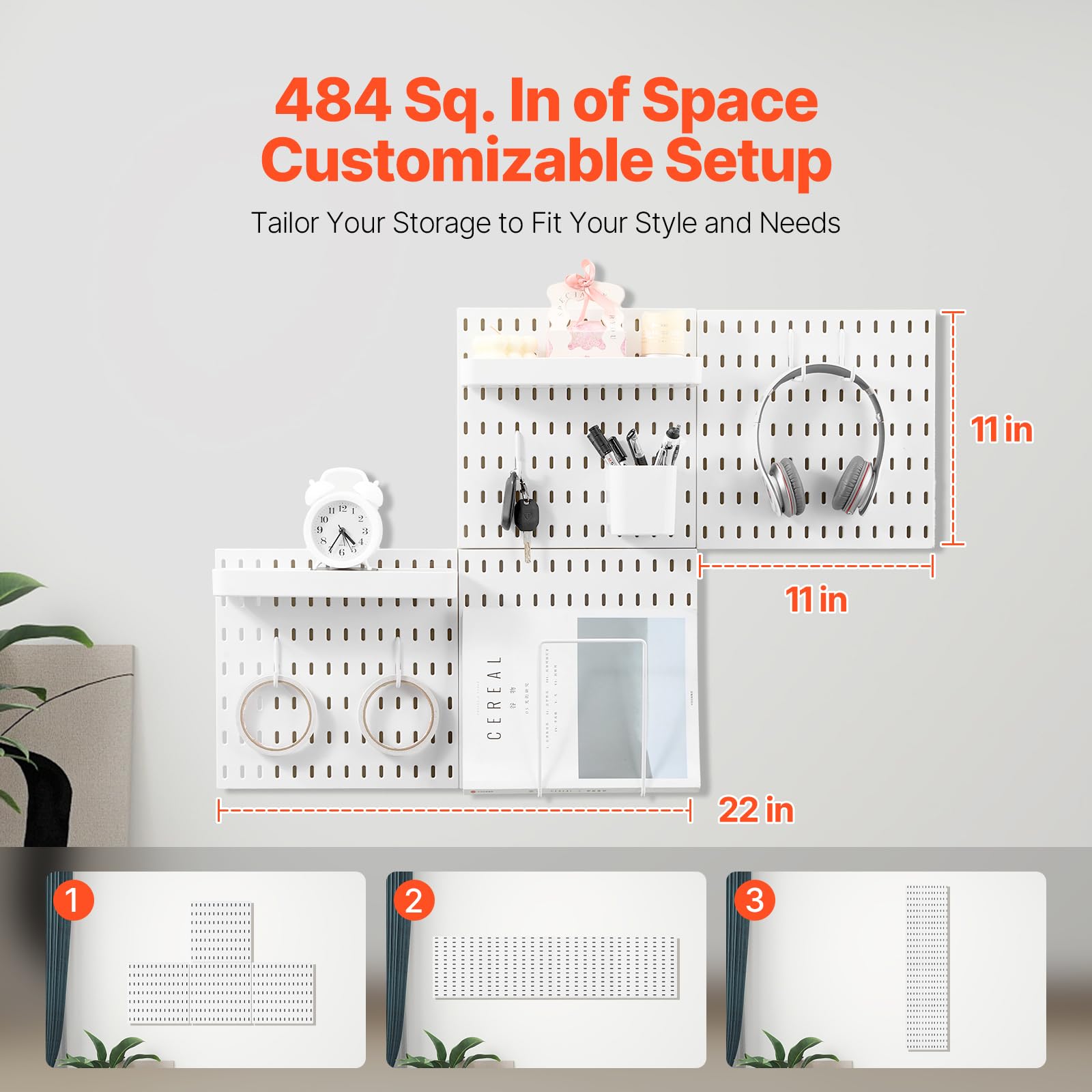 VEVOR Porta Attrezzi da Parete 28 x 28 cm Set di 4 Organizzatore da Parete in Plastica con Accessori per Garage, Porta Attrezzi, Cucina, Soggiorno, Stanza Artigianale, Ufficio, Bagno, Casa, Bianco