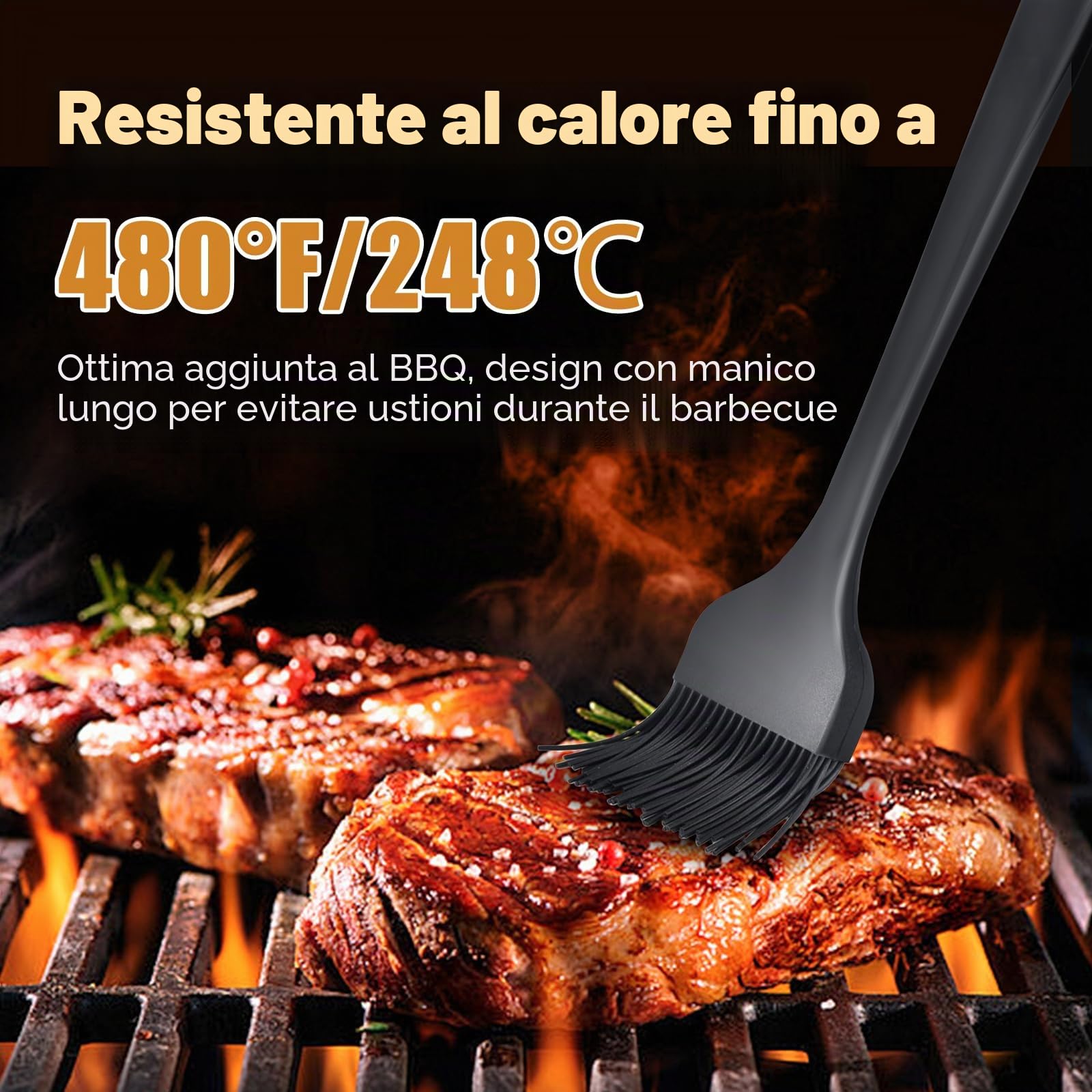 Pennello in silicone per cucinare 2 pennelli da pasticceria per grigliare, olio, barbecue, carne, salse, cottura al forno, (nero)
