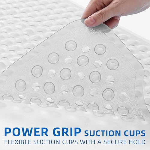 Miniatura 9 de ZHICHENG Tapetes para bañera y ducha, antideslizante, 39 x 16 pulgadas, extra larga, lavable a máquina, con orificios de drenaje, ventosas para baño