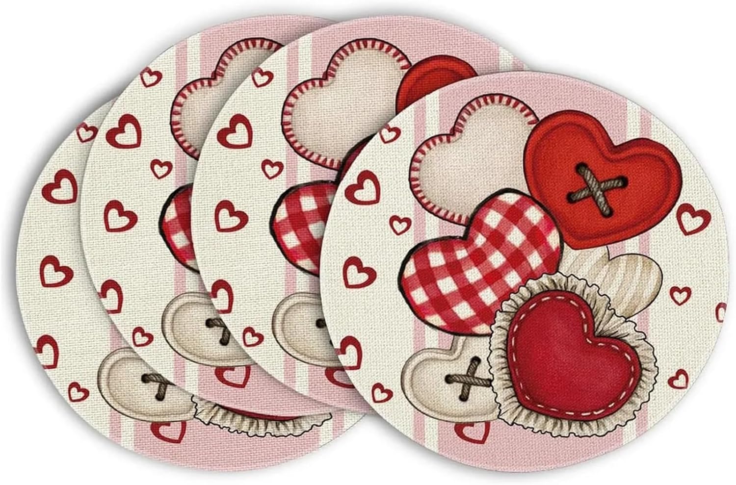 Vintage Heart Valentines Day Round Placemats Set of 4, 14 Inch Seasonal Holiday Round Table Mats for Party Kitchen Dining Decor(7)
