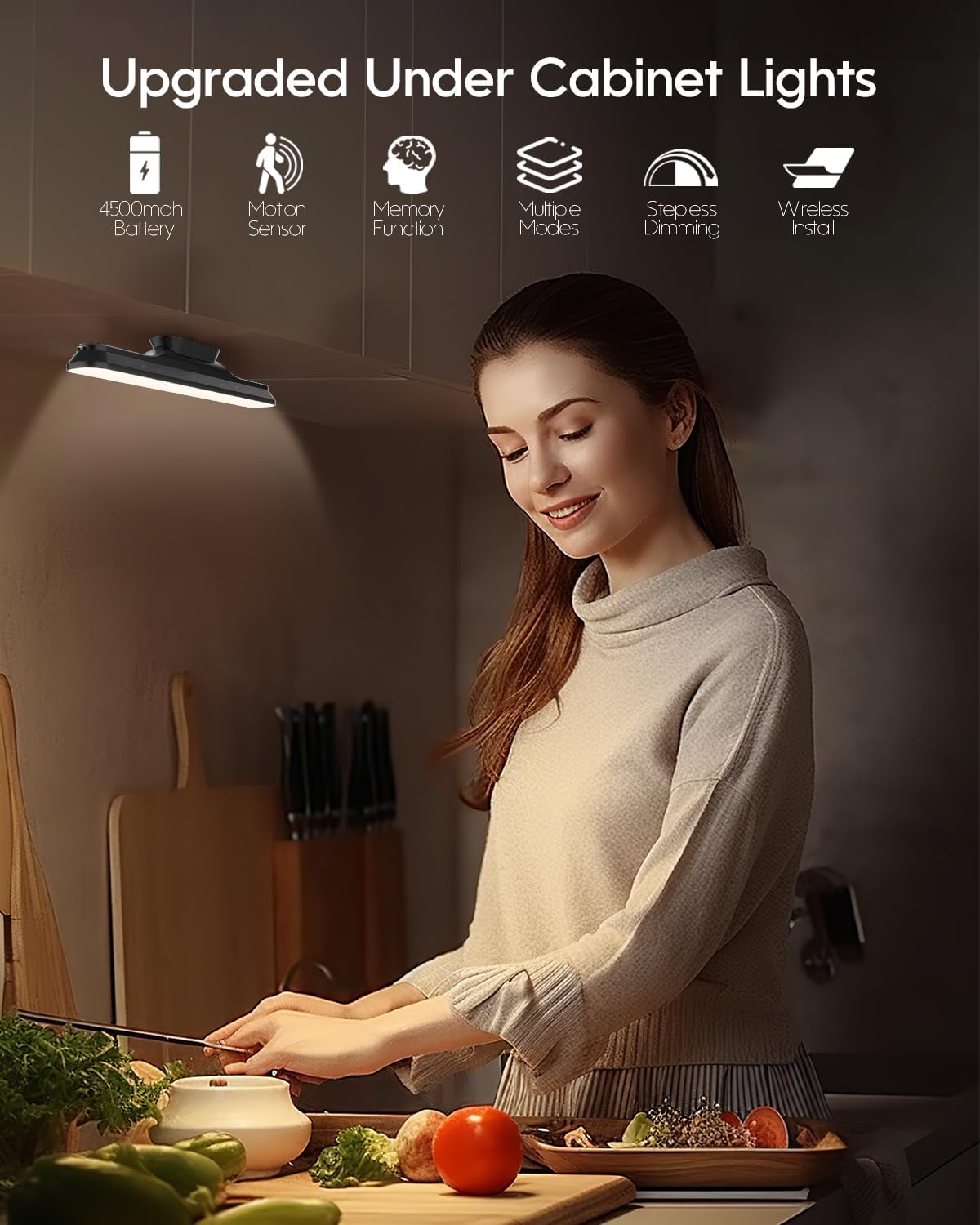 Rossetta Under Cabinet Lights, 78 LED Lights Battery Operated Motion Sensor Light Indoor, Wireless Rechargeable Dimmable Closet Lights Under Cabinet Lighting for Kitchen Closet Stairs Hallway