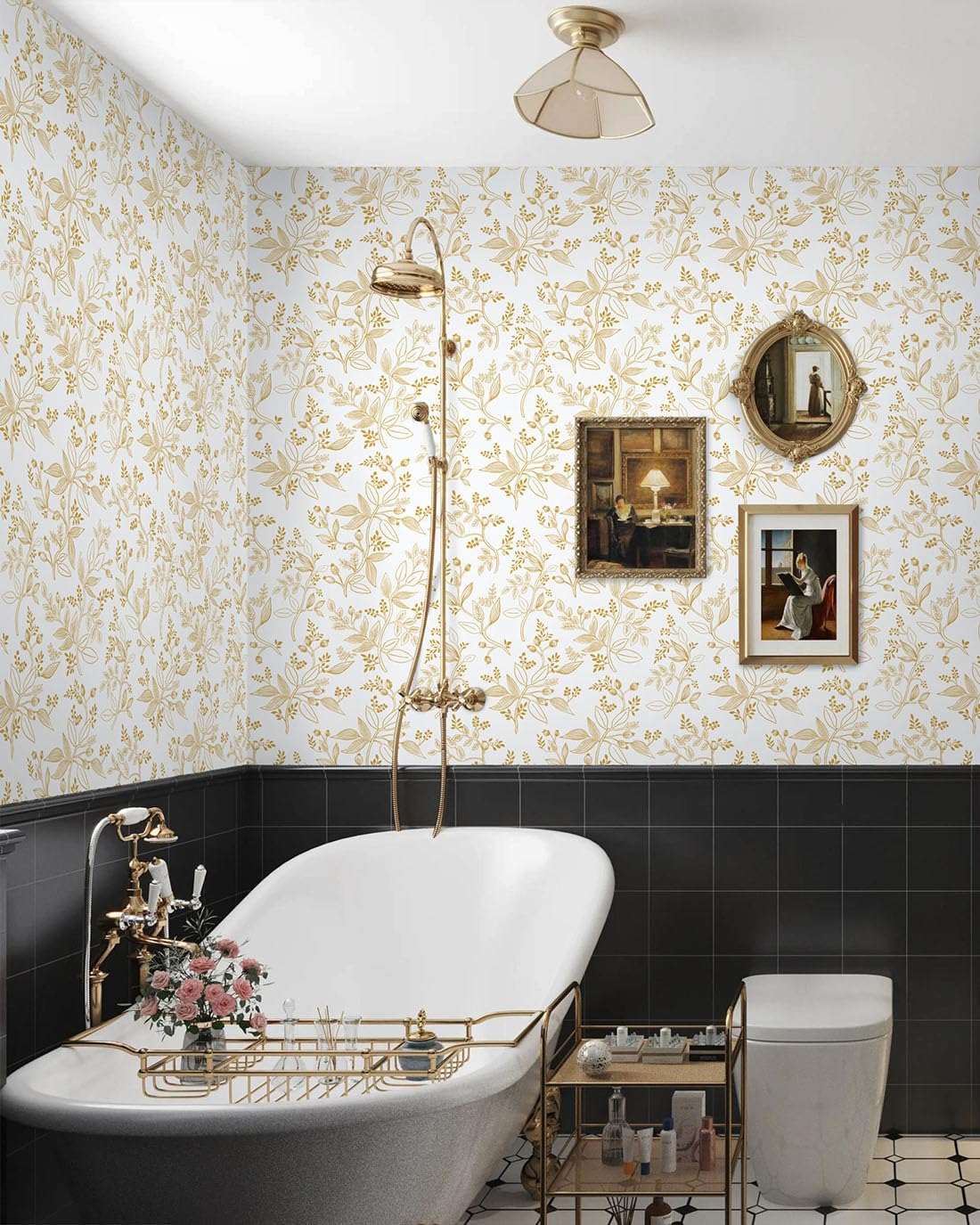 CiCiwind Papier Peint Autocollant Motif Fleurs 44CM×3M Jaune Film