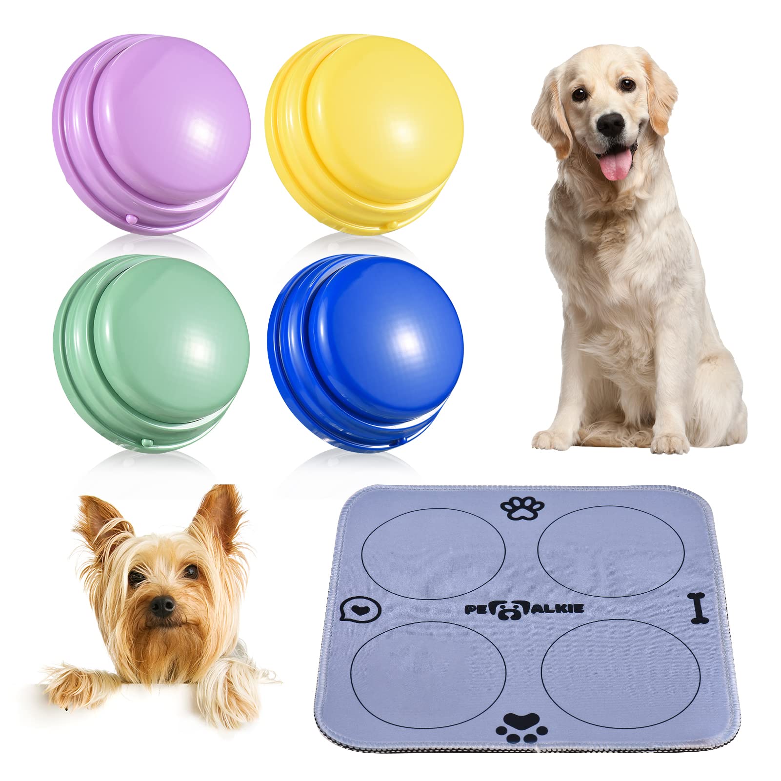 Voarge Lot De 4 Buzzers Avec Fonction D'enregistrement Pour Chien, Bouton Pour La Communication, Bouton D'enregistrement Vocal De 30 Secondes, Touches Capables Pour Inter