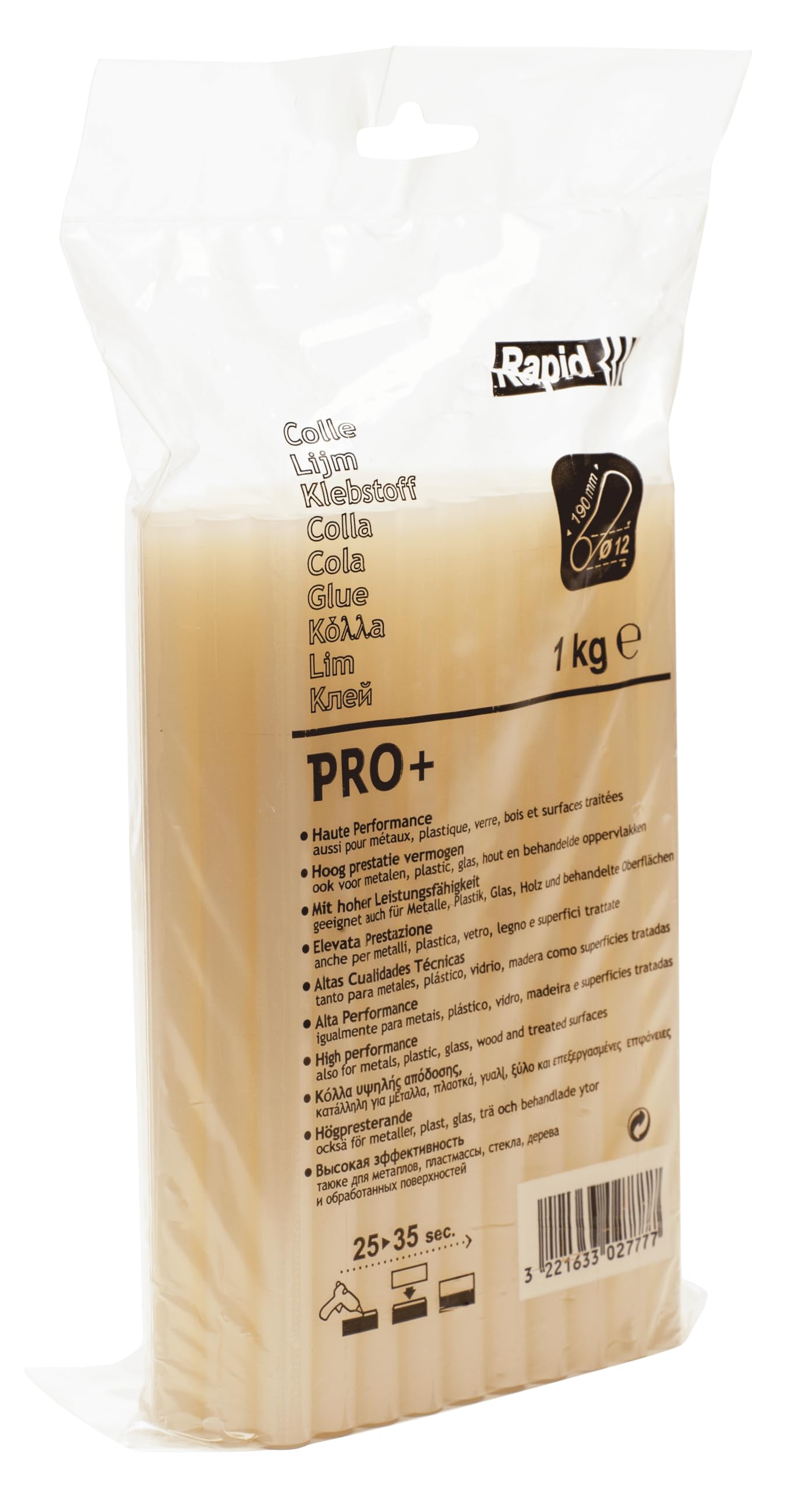 RAPID 40302777, Bâtons de Colle thermofusible, Pro+, Jaune, ø 12 mm, Longueur 190 mm, 1 kg