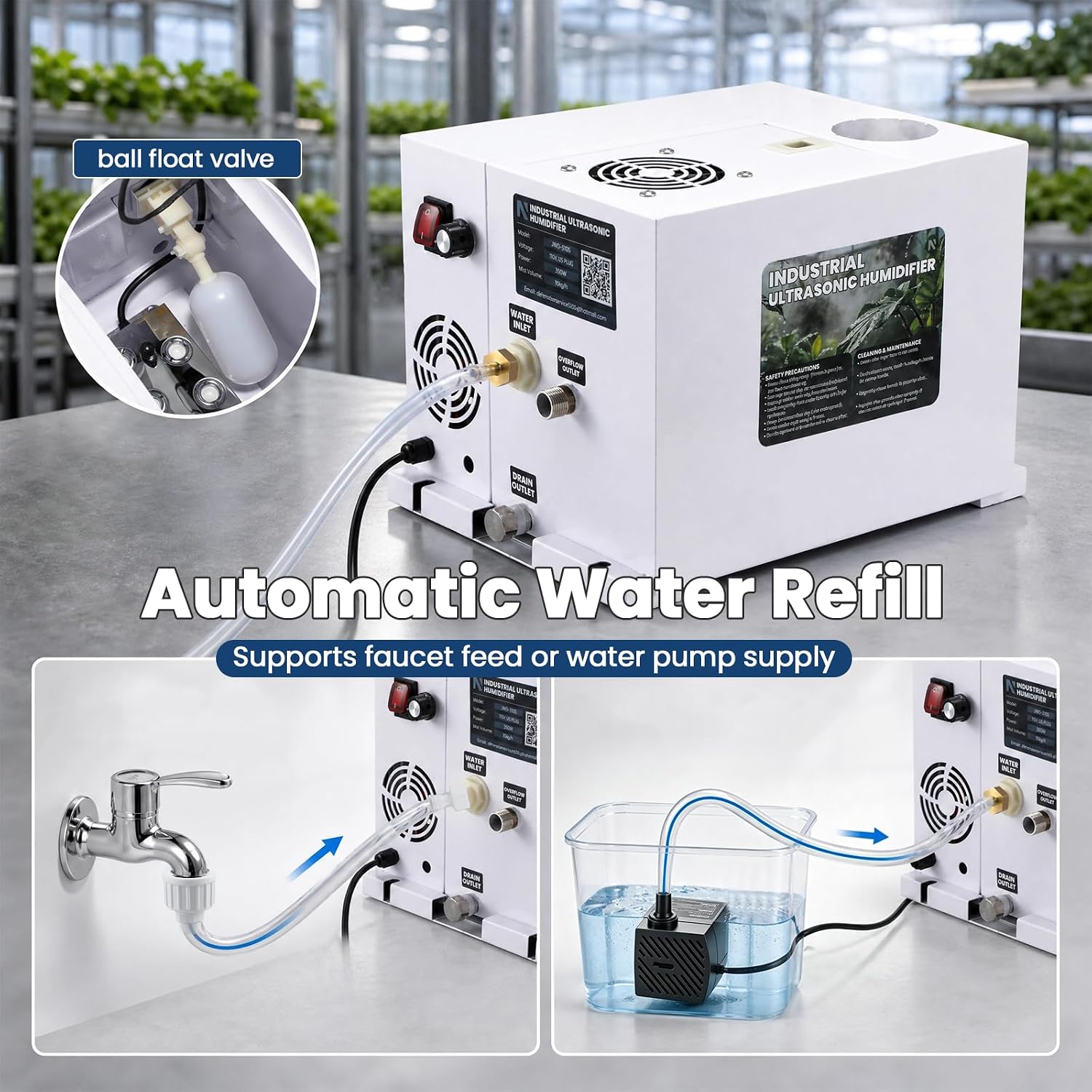 NEWTRY Industrial Ultrasonic Humidifier 10kg/h with Stainless Steel Housing, Humidity Controller & Auto Water Supply, Commercial Mist System for Greenhouse, Warehouse, Mushroom Growing