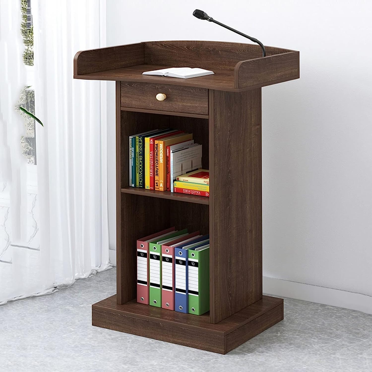 Elegantes Rednerpult aus Holz mit großer Schublade, 124 cm Höhe, perfekt für Kirchen, Veranstaltungen, professionelle Präsentationen und Empfänge – modernes Design und Funktionalität