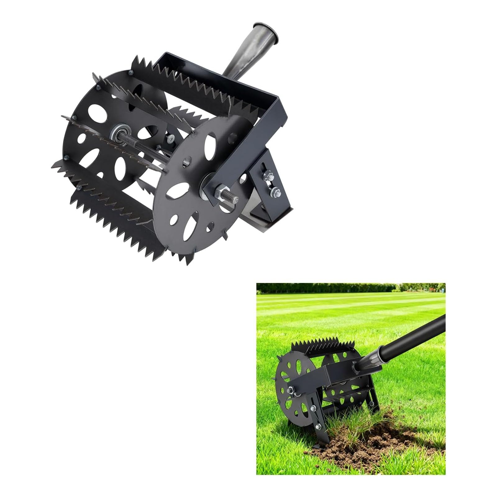 IMOYBBR Rotary Cultivator Weeder Tool, Heavy Duty Hand Tiller For Soil Aeration Weed Removal Lawn Cultivation Yard Gardening And Patio Reseeding Work Use